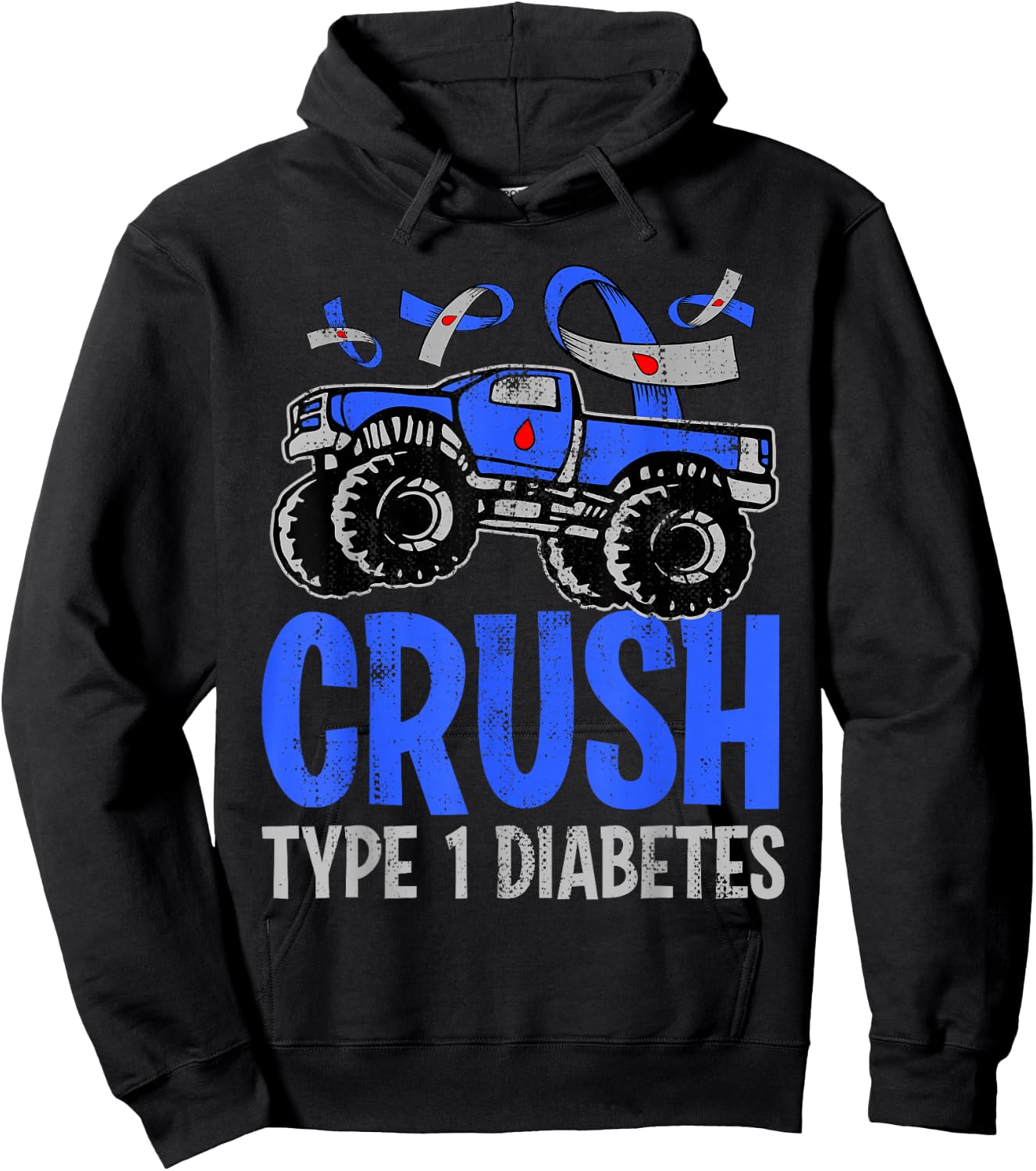 T1D Kids Monster Truck Crush Type 1 Diabetes Hoodie - Hoodie | Black