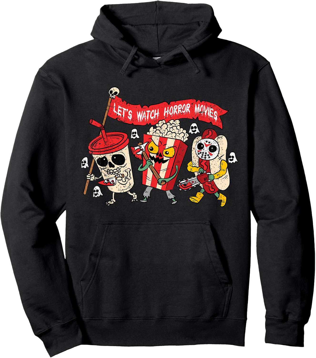 Lets Watch Horror Movies Halloween Funny Ghost Skeleton Hoodie - Hoodie | Black
