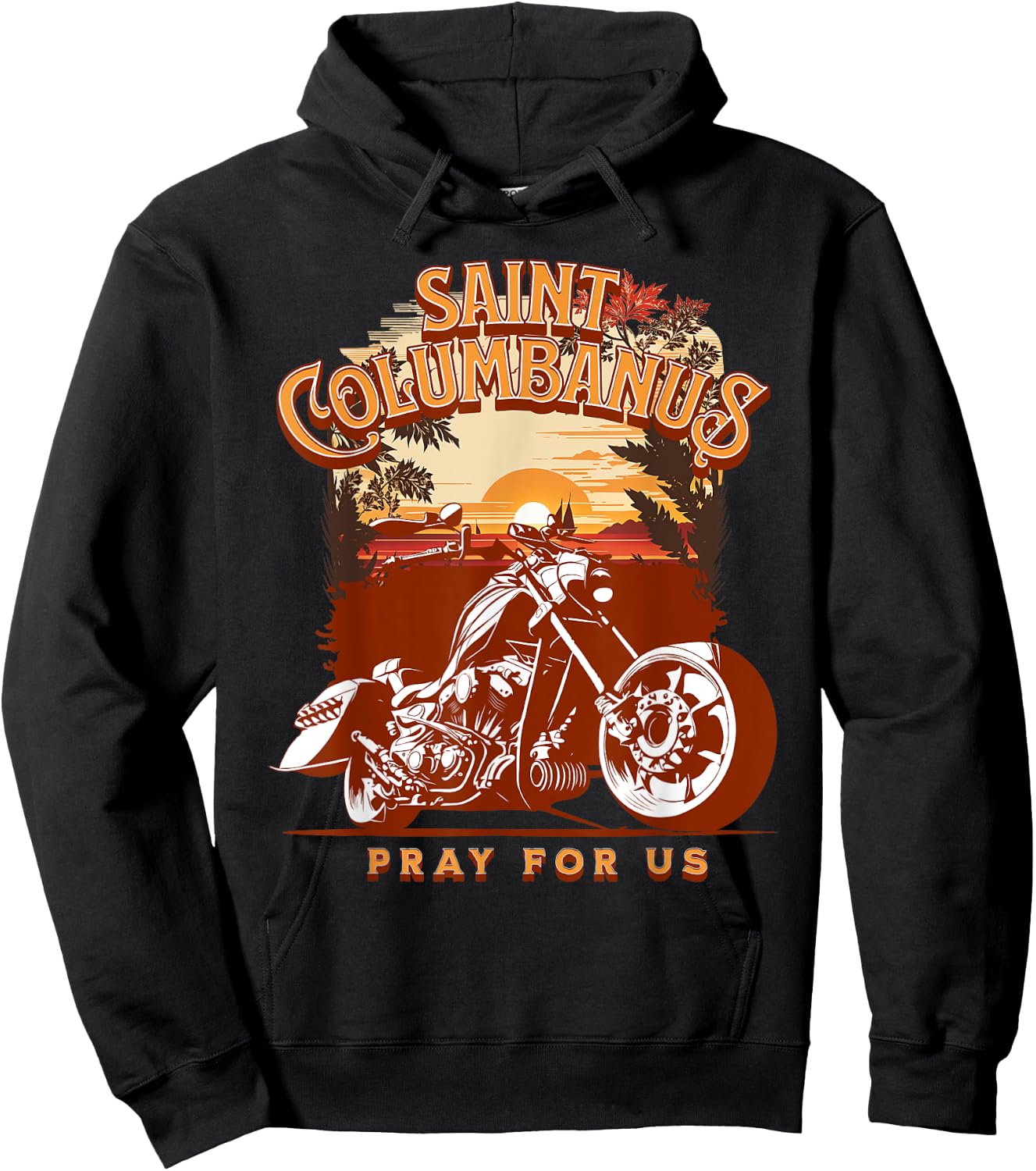 St Columbanus Catholic Patron Saint of Motorcycles Biker Hoodie - Hoodie | Black