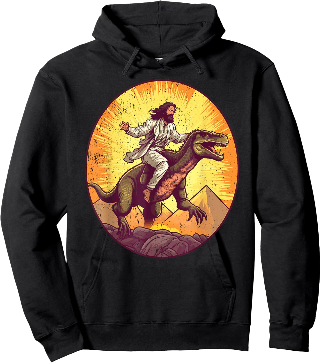 Jesus Riding T-Rex I Jesus Christ On Dinosaur Hoodie - Hoodie | Black