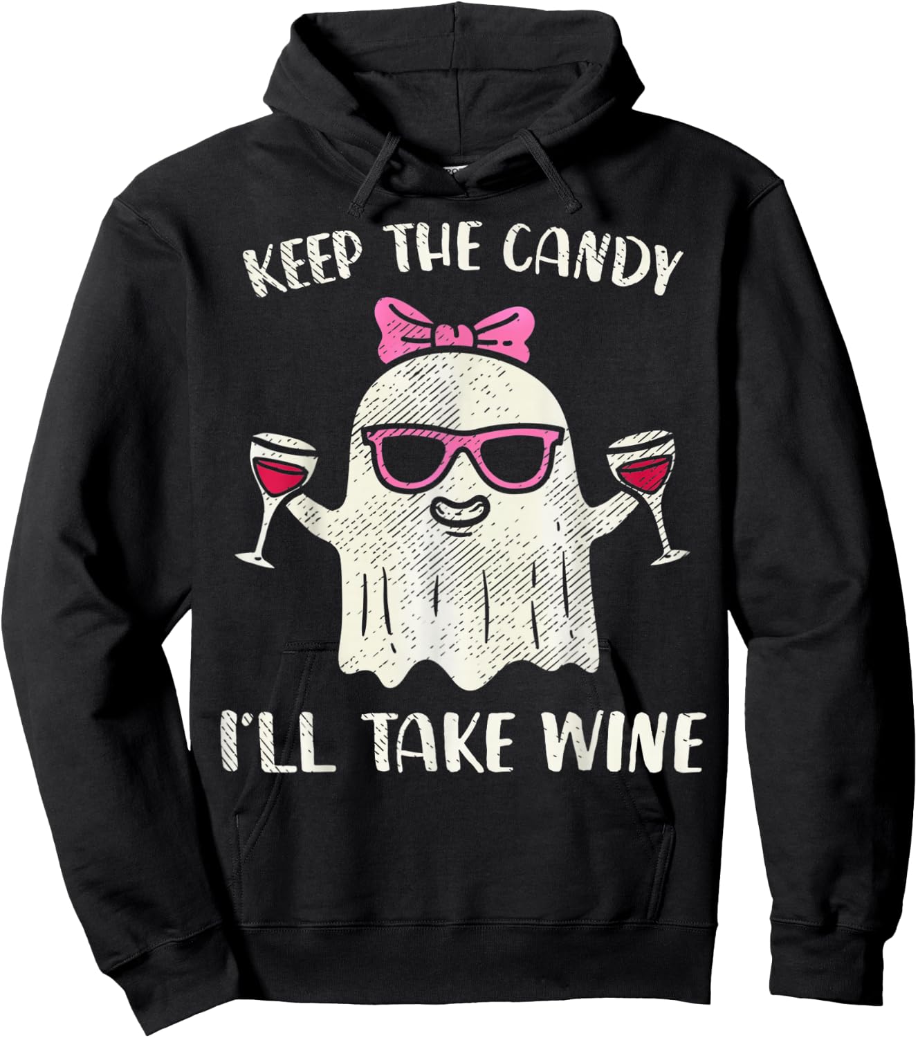 Keep The Candy I'll Take Wine Funny Halloween Girl Ghost Hoodie - Hoodie | Black