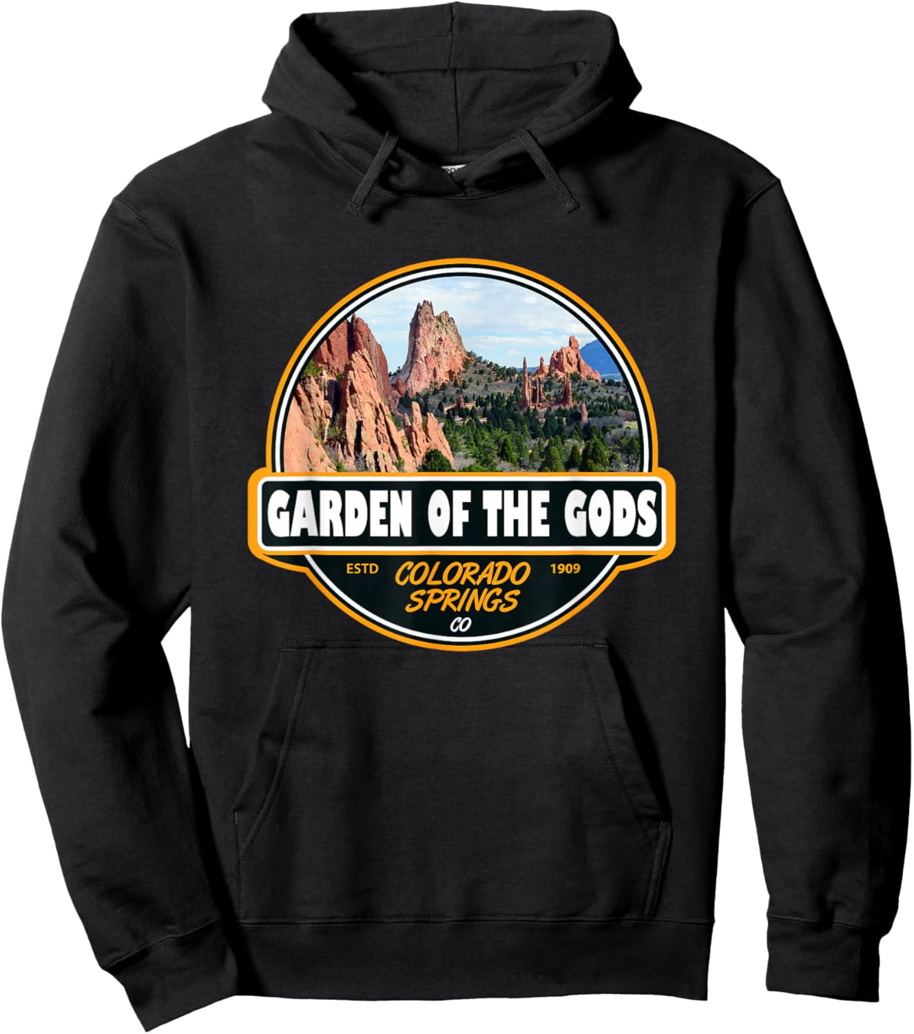 Garden of the Gods Colorado Springs Travel Art Emblem Hoodie - Hoodie | Black