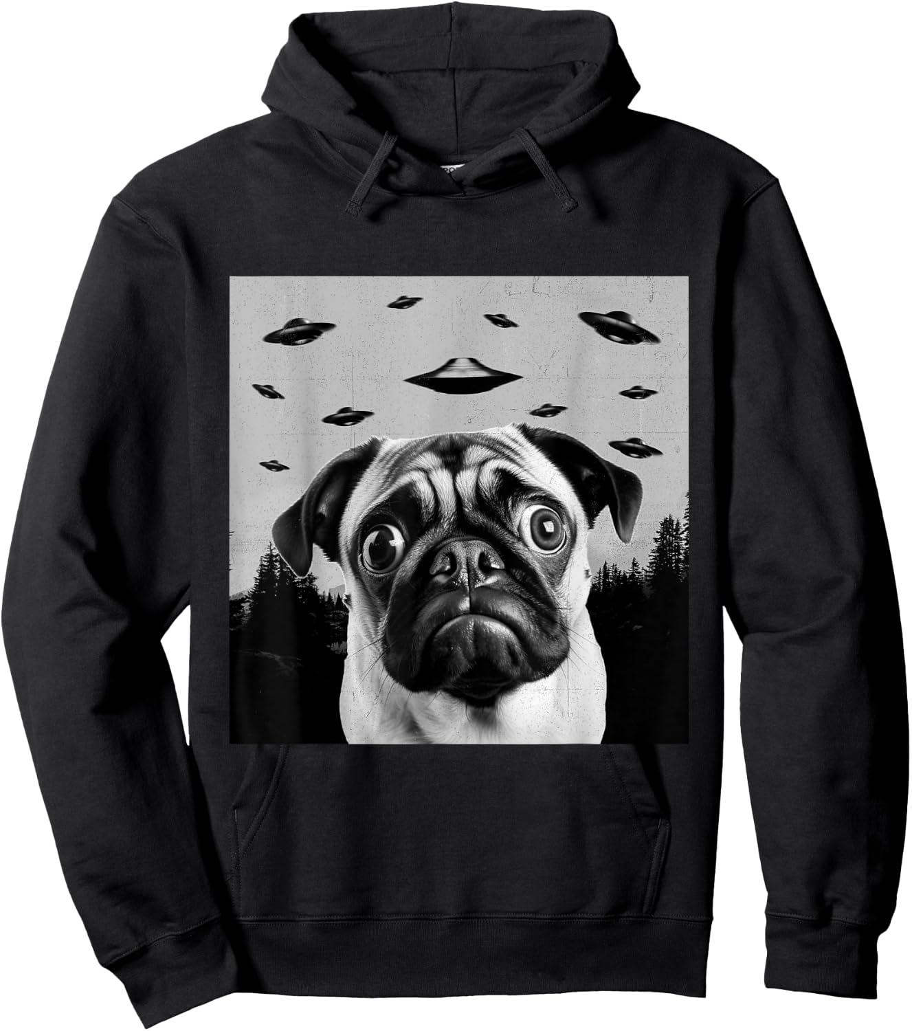 Alien UFO Funny Pug Dog Lover Men Women Kids Hoodie - Hoodie | Black