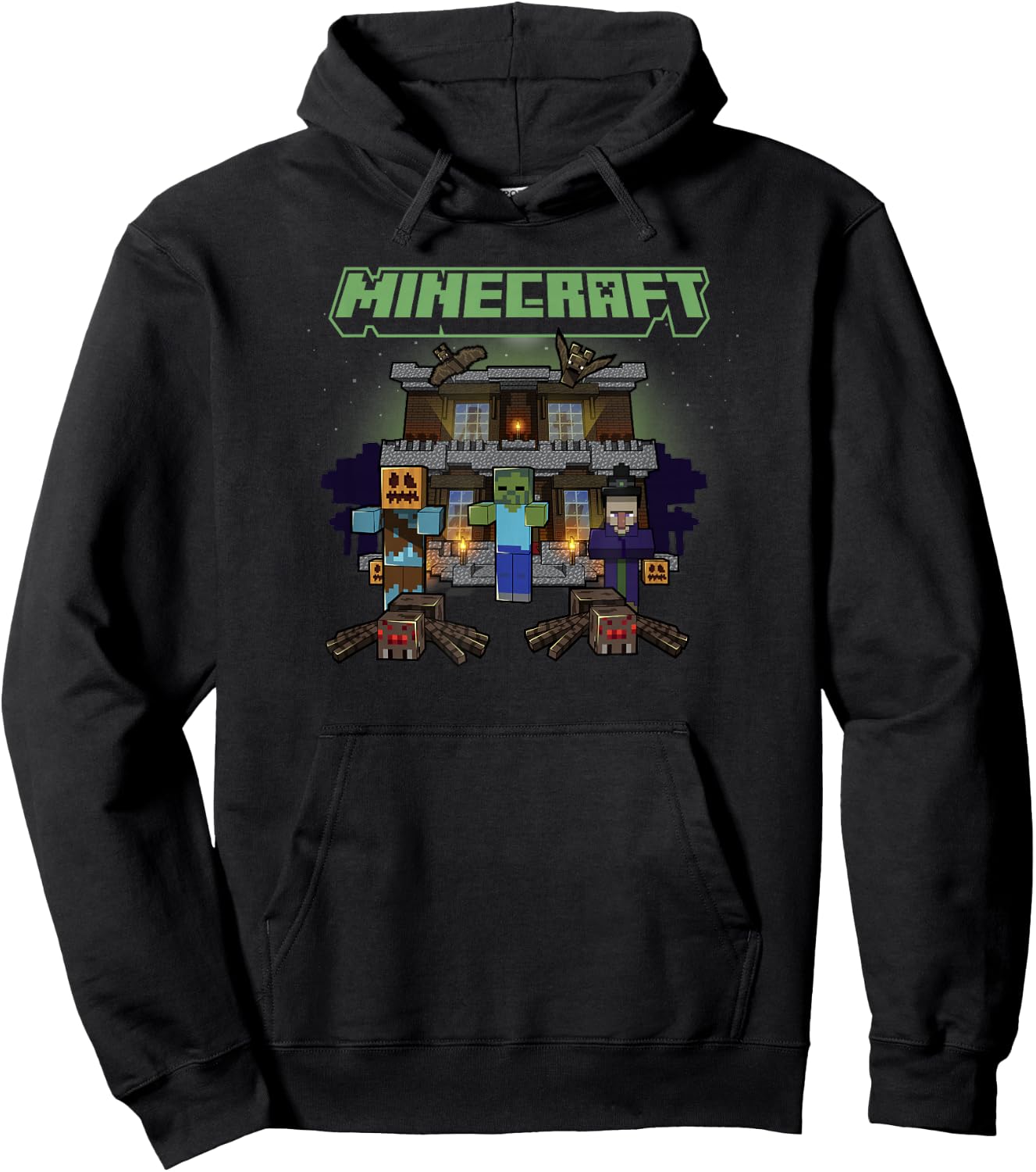 Minecraft Halloween Monsters In Haunted House Group Shot Hoodie - Hoodie | Black