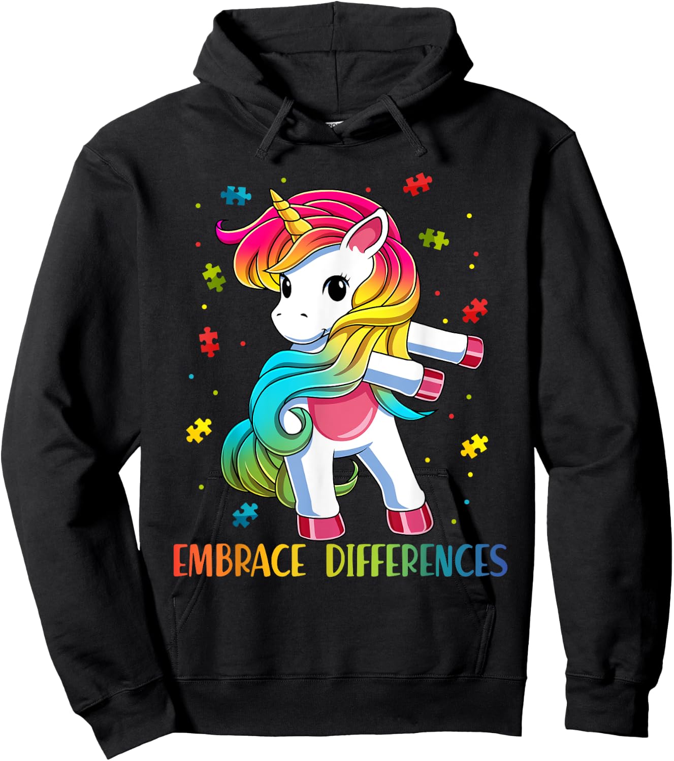 Embrace Differences Unicorn - Autism Awareness for Kids Hoodie - Hoodie | Black
