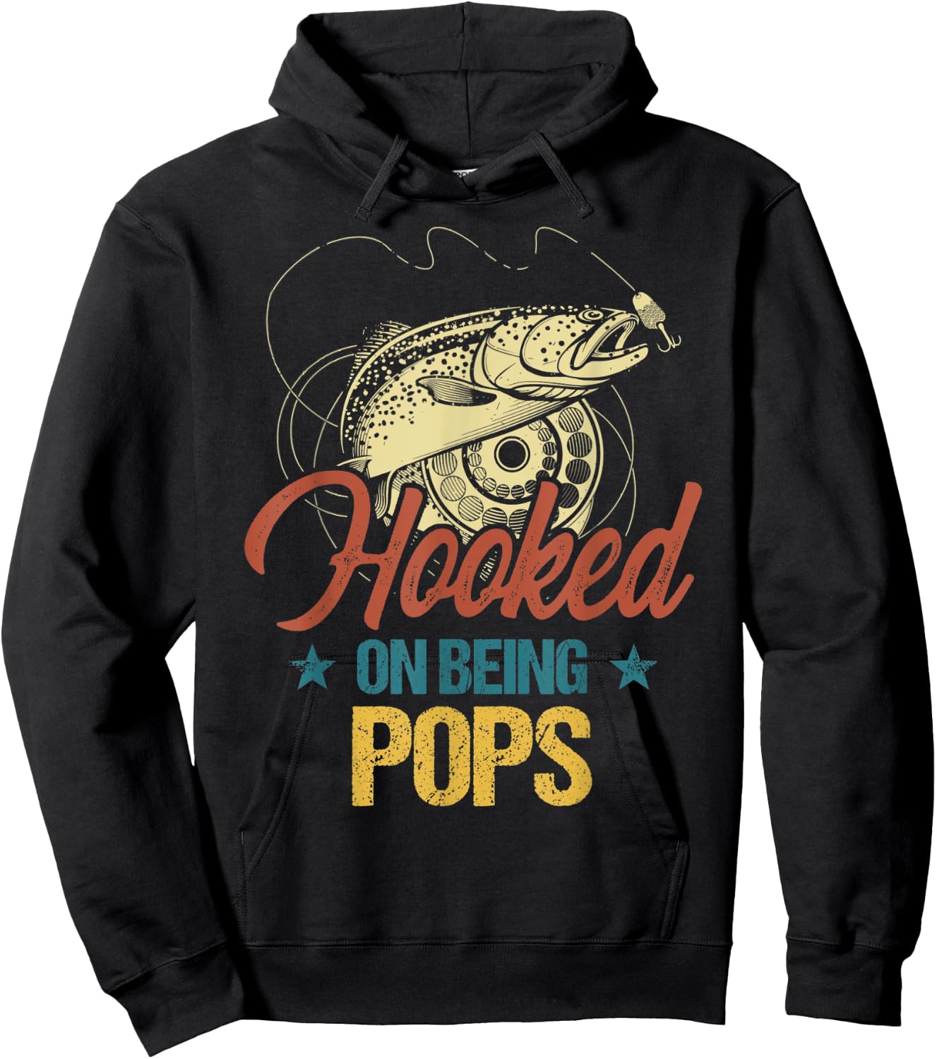 Retro Fishing Hooked On Being Pops Shirt Hoodie - Hoodie | Black