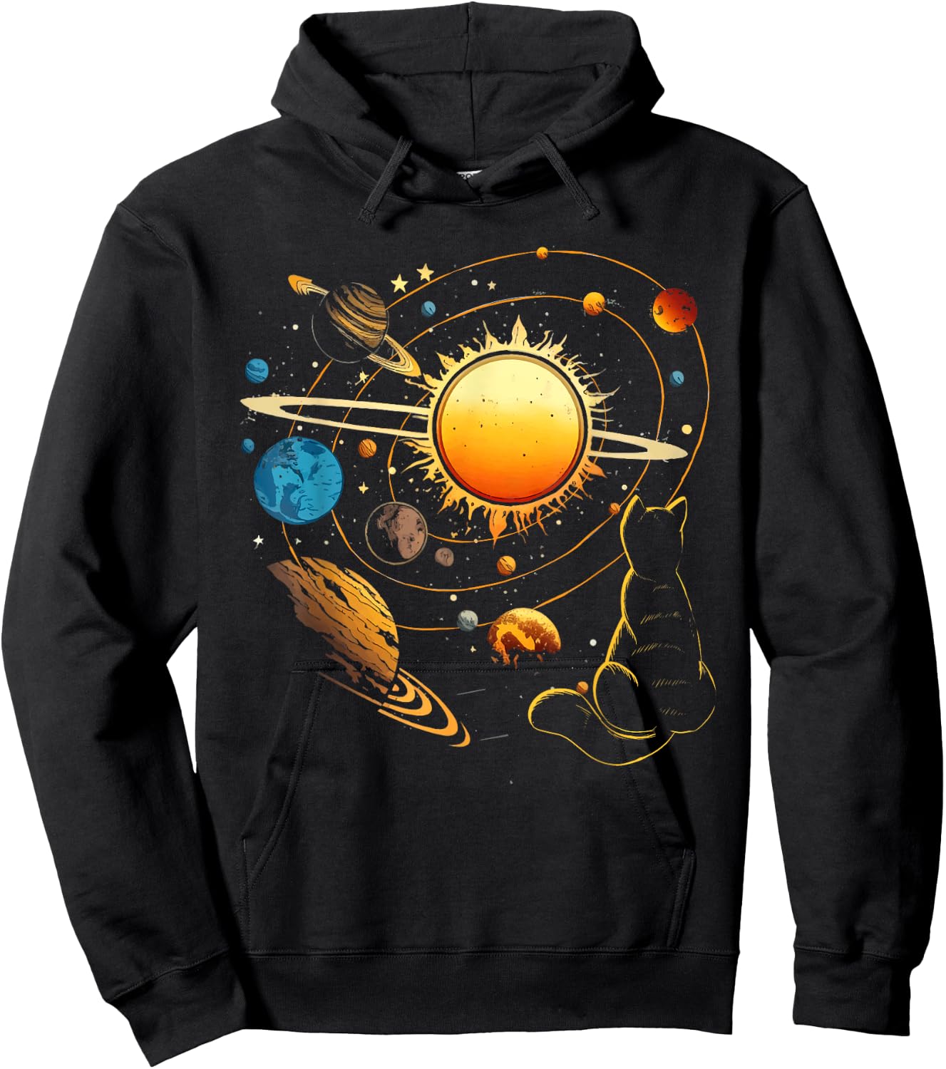 Cat And Planets - Galaxy Stars Kitten Kitty Animal Pet Lover Men Women Kids Hoodie - Hoodie | Black