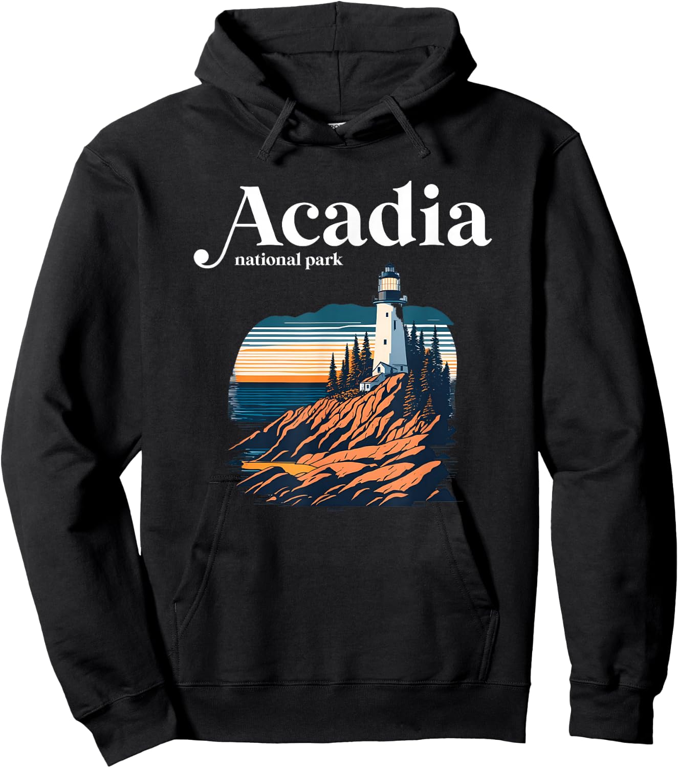 Acadia National Park Maine Retro Style Hoodie - Hoodie | Black