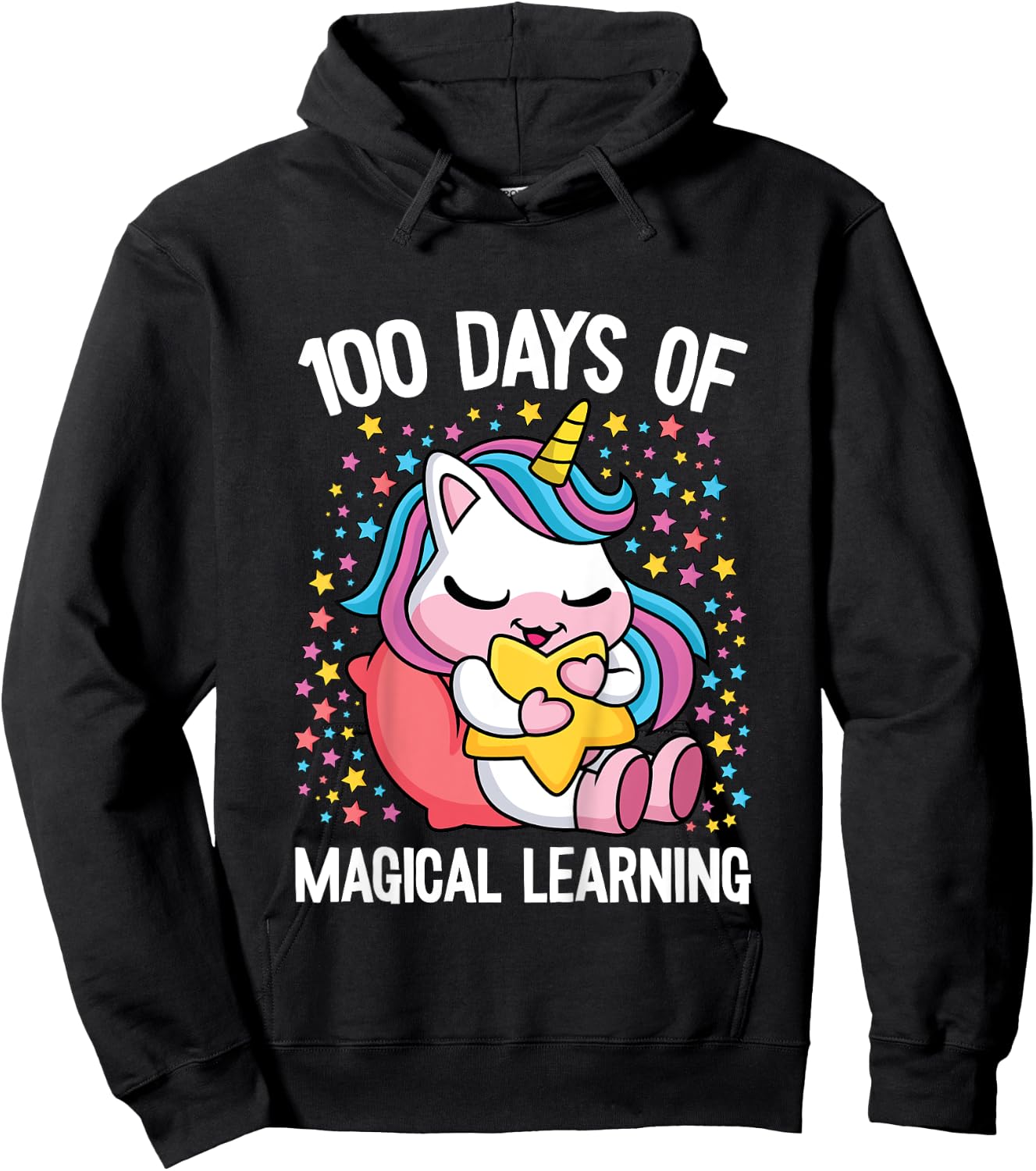 100 Days Of Magical Learning 100th Day Of School Unicorn Hoodie - Hoodie | Black