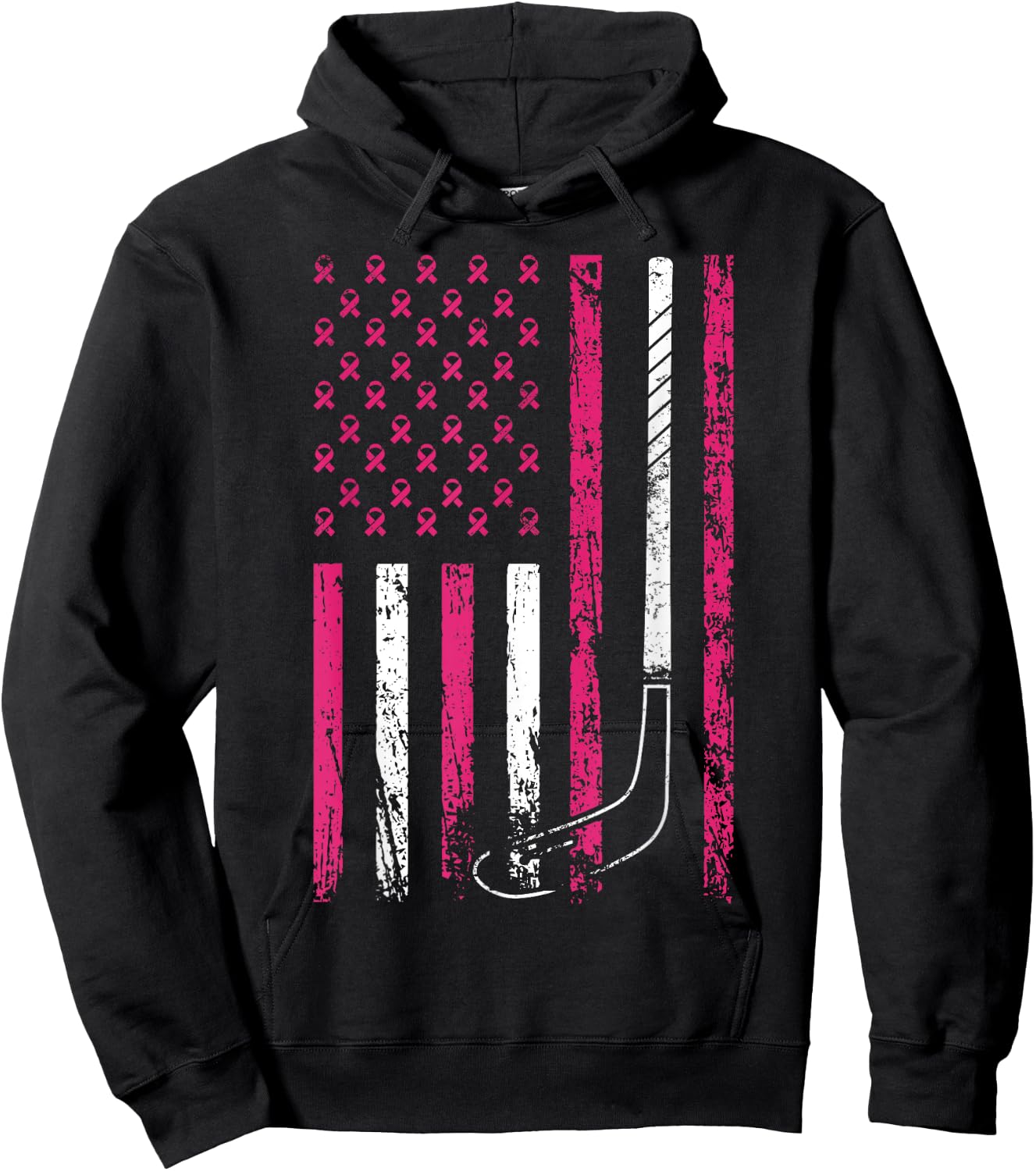 American Sports Flag Breast Cancer Awareness Ice Hockey Hoodie - Hoodie | Black