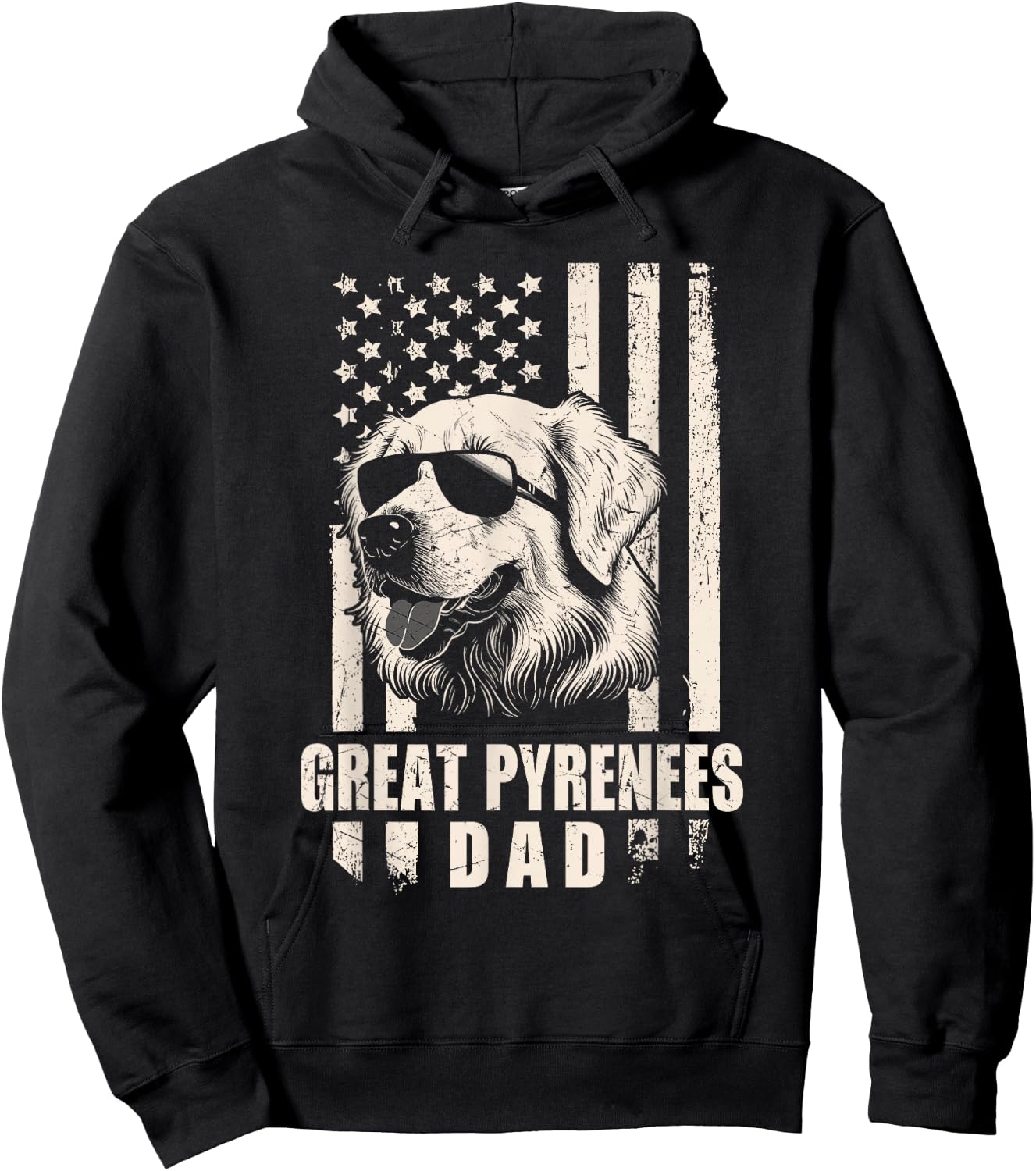 Great Pyrenees Dog Dad American Flag Gifts for Father Men Hoodie - Hoodie | Black