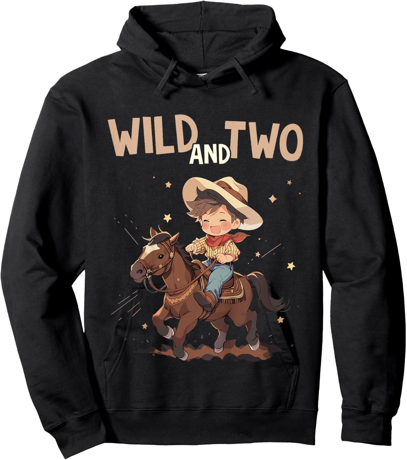 Kids 2nd Birthday Cute Little Cowboy Western - Wild and Two Hoodie - Hoodie | Black