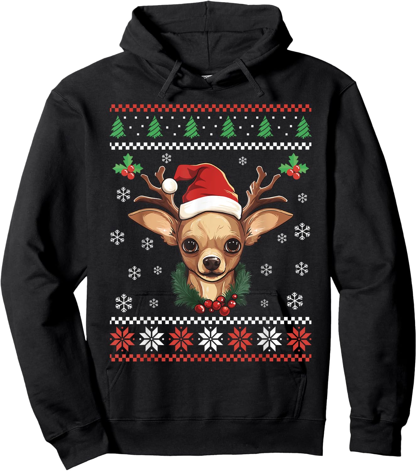 Chihuahua Dog Ugly Christmas Sweater Xmas For Adults Kids Hoodie - Hoodie | Black