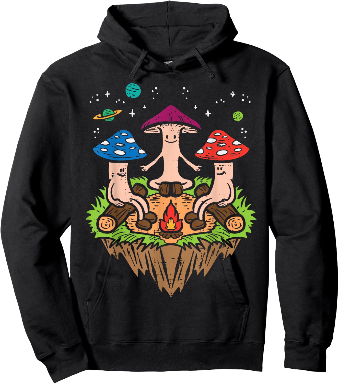 Hippie Mushrooms Camping Funny Psychedelic Camper Men Women Hoodie - Hoodie | Black