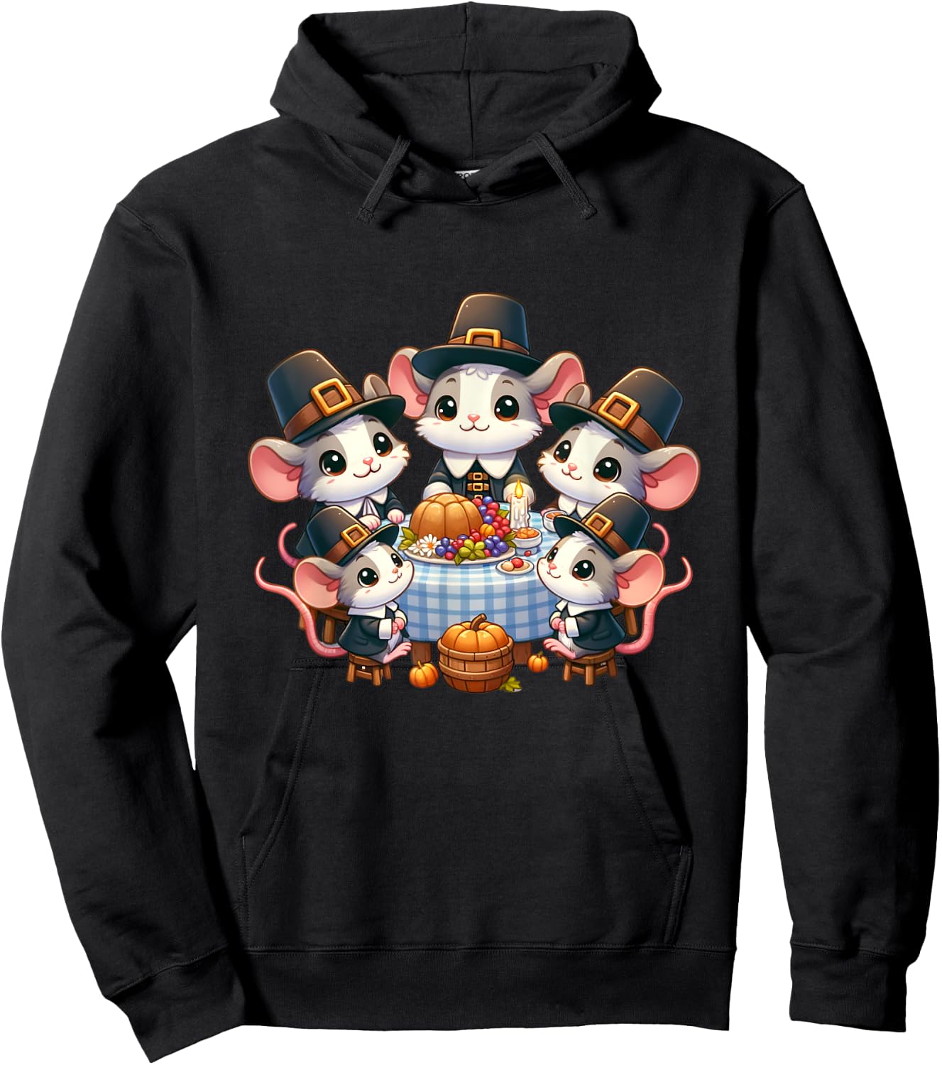 Pilgrim Mice's Thanksgiving Banquet autumn Hoodie - Hoodie | Black