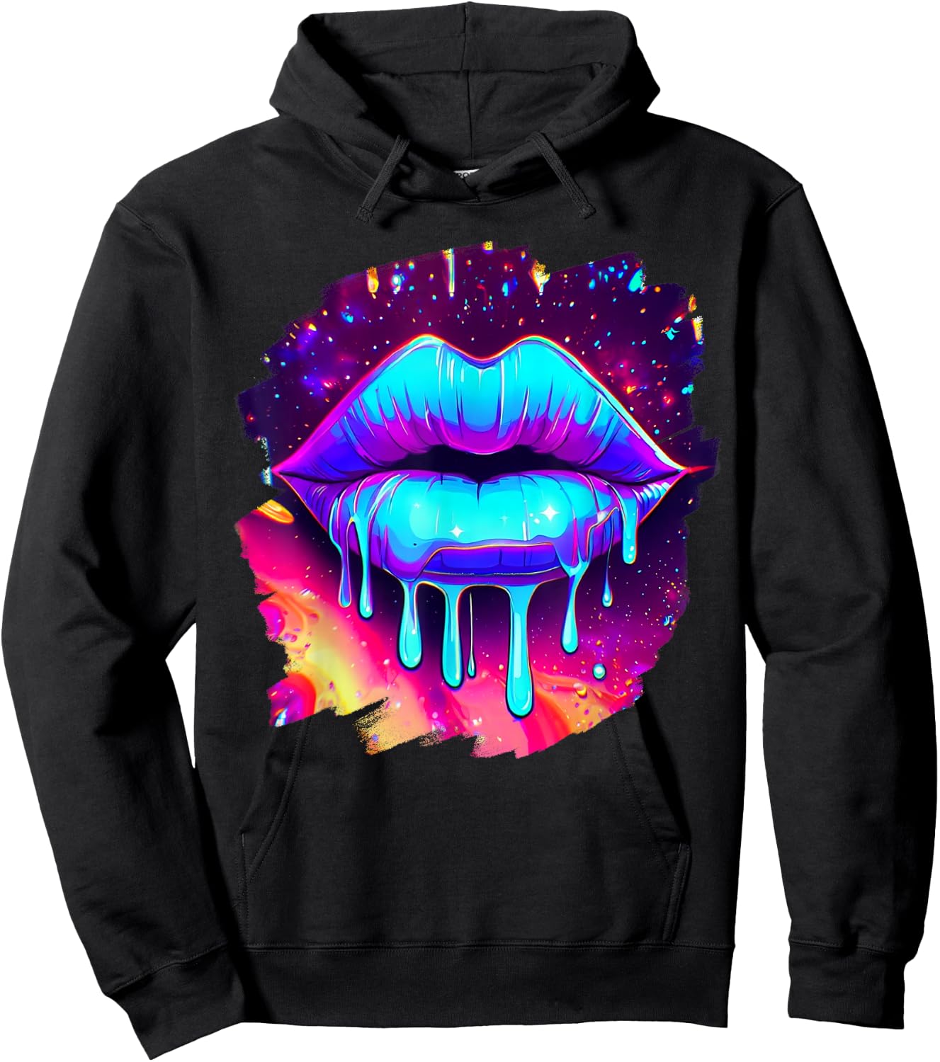 Rainbow Lips in Space Fashion Lip Art Design Print Colorful Hoodie - Hoodie | Black