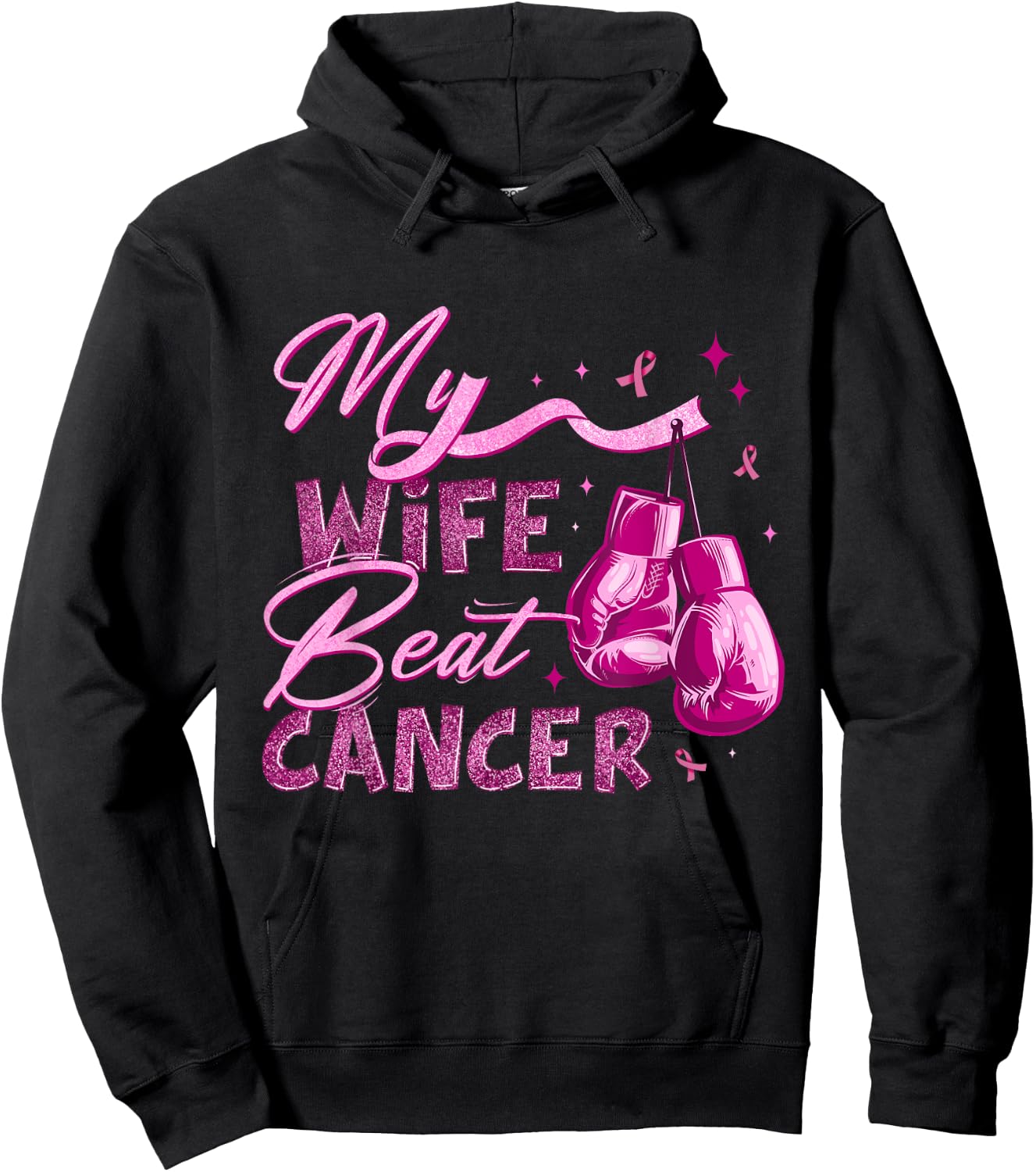 My Wife Beat Cancer Breast Cancer Awareness Support Squad Hoodie - Hoodie | Black