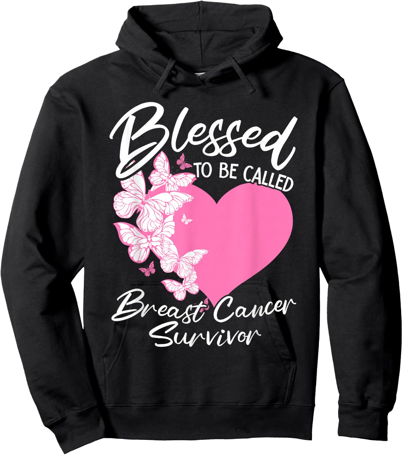 Blessed To Be Called Breast Cancer Survivor Pink Butterfly Hoodie - Hoodie | Black