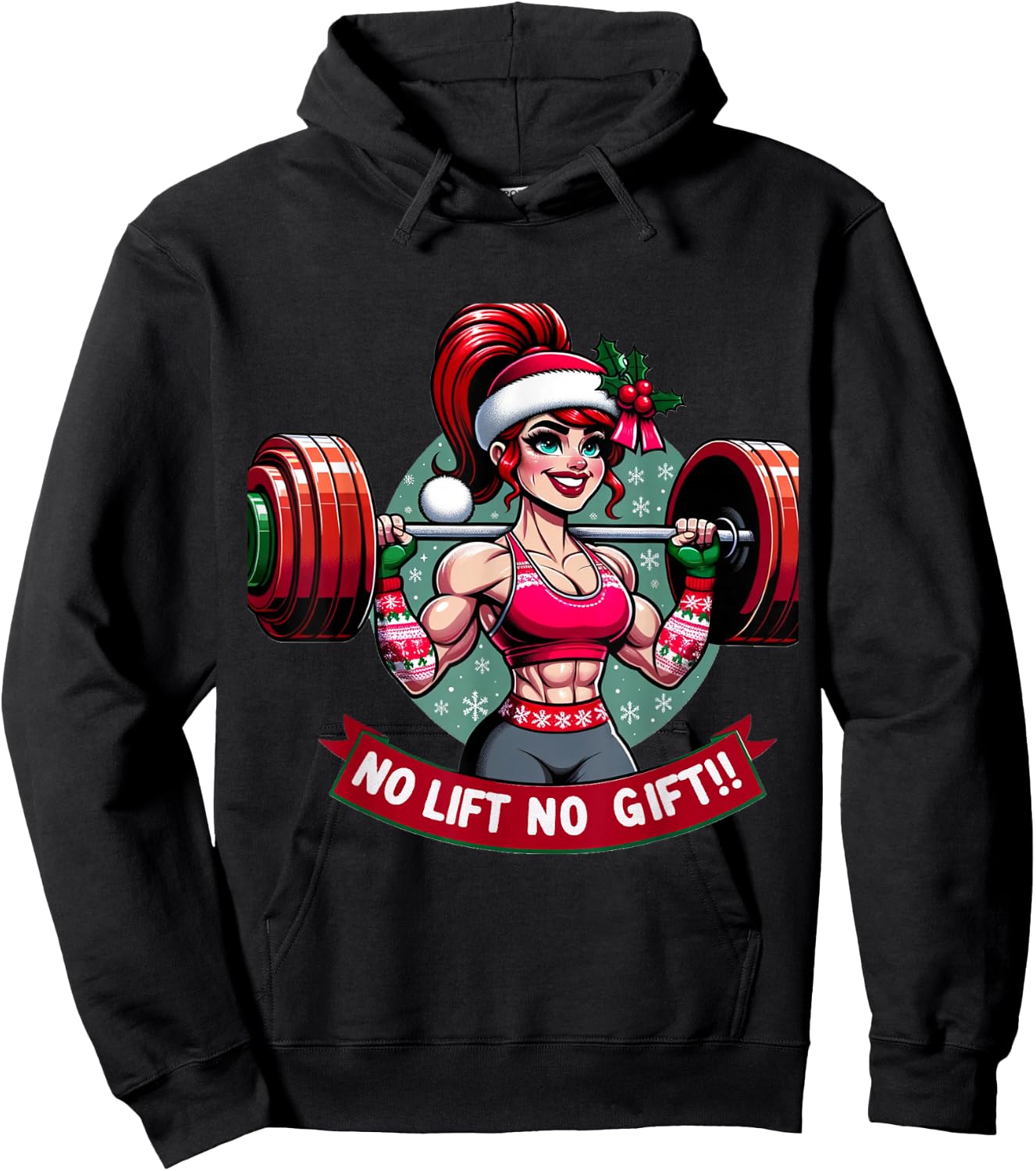 No Lift No Gift Workout Gym Christmas Xmas Miss Santa Women Hoodie - Hoodie | Black