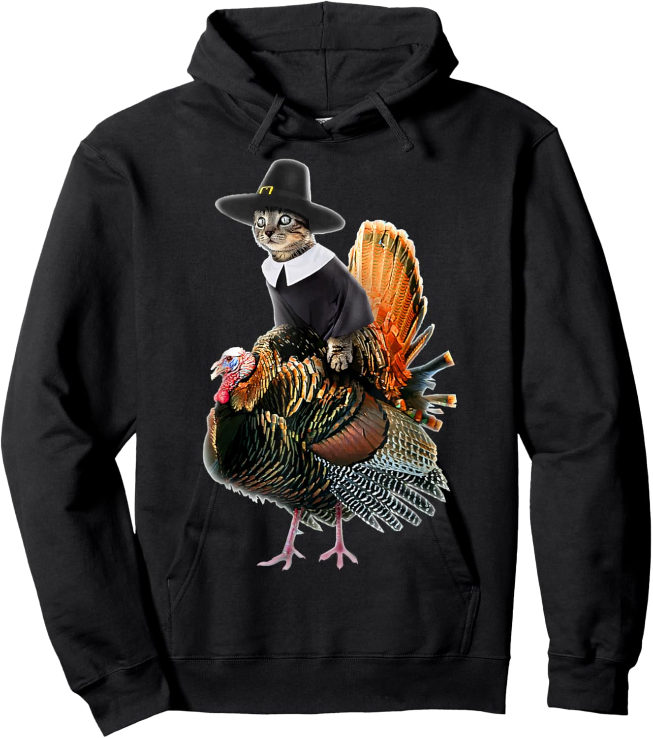 Thanksgiving Cat Pilgrim Costume Thanksgiving Turkey Gift Hoodie - Hoodie | Black