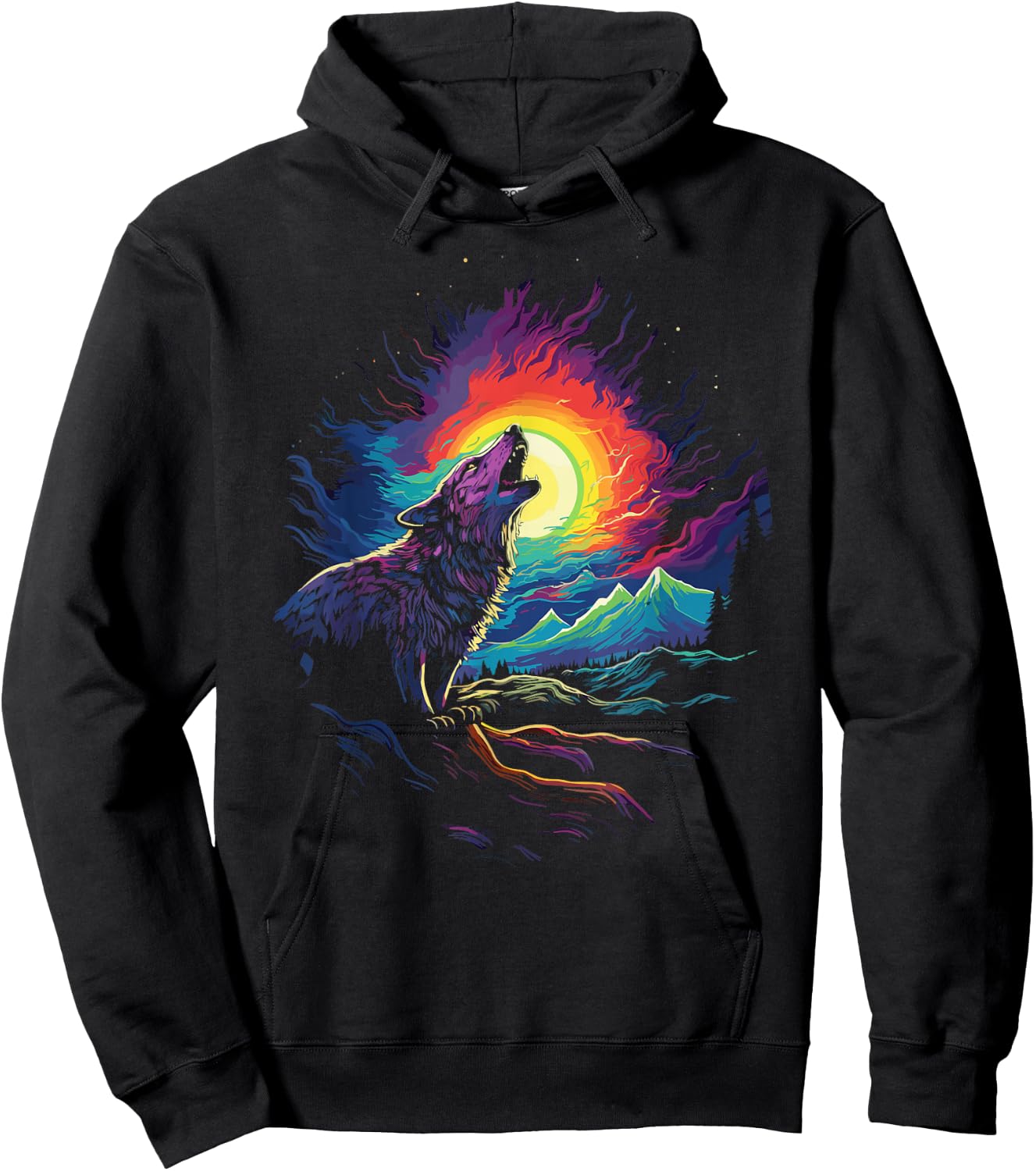 Howling Wolf Blacklight Painting Style the Full Moon Hoodie - Hoodie | Black