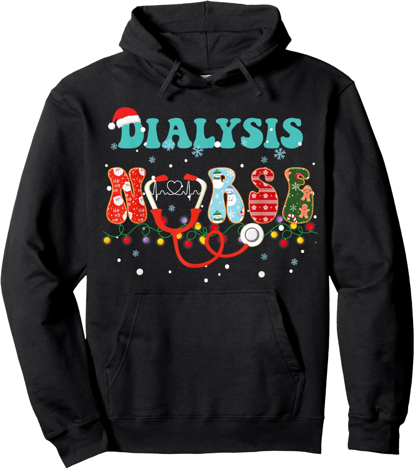 Christmas Dialysis Nurse RN Nephrology X-Mas Pajama groovy Hoodie - Hoodie | Black