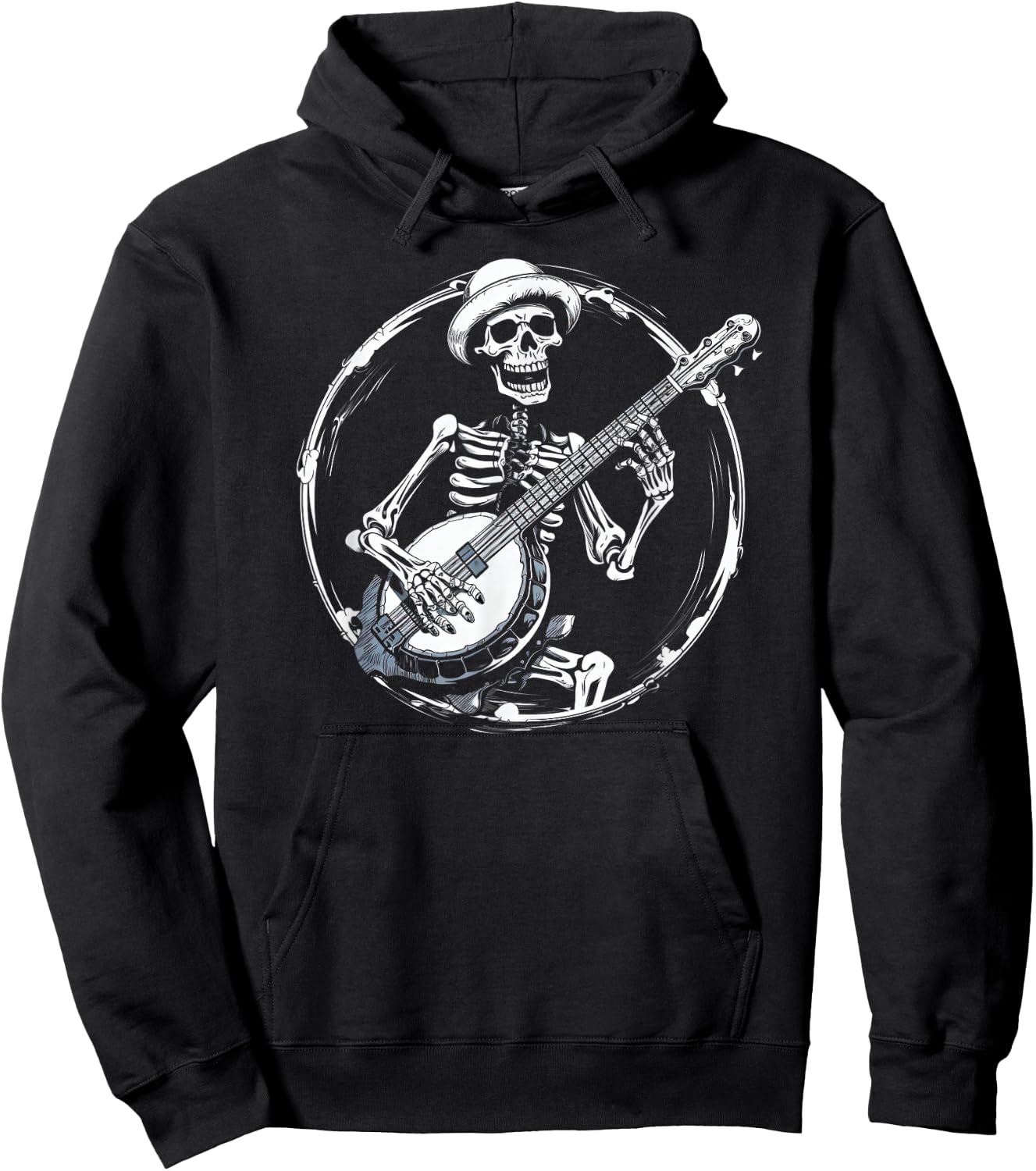 skeleton playing banjo Funny Bluegrass Style Hoodie - Hoodie | Black