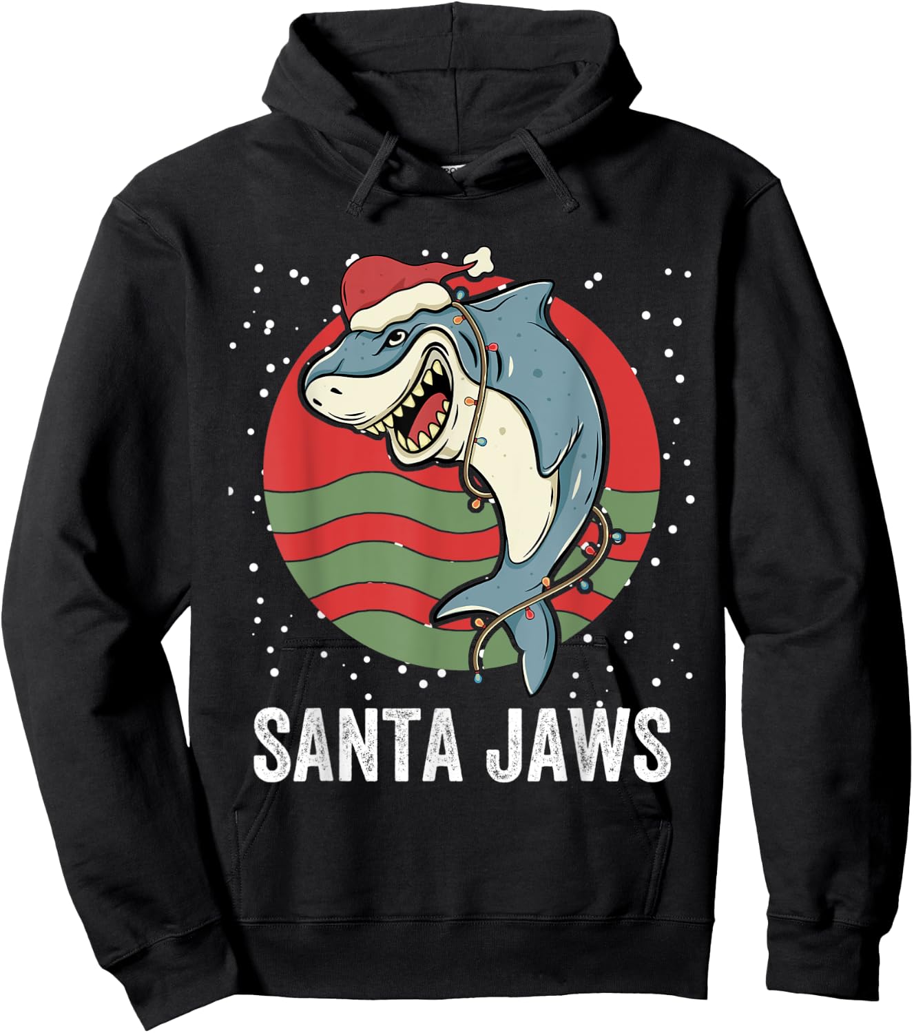 Santa Shark Christmas Lights Funny Boys Merry Sharkmas Xmas Hoodie - Hoodie | Black