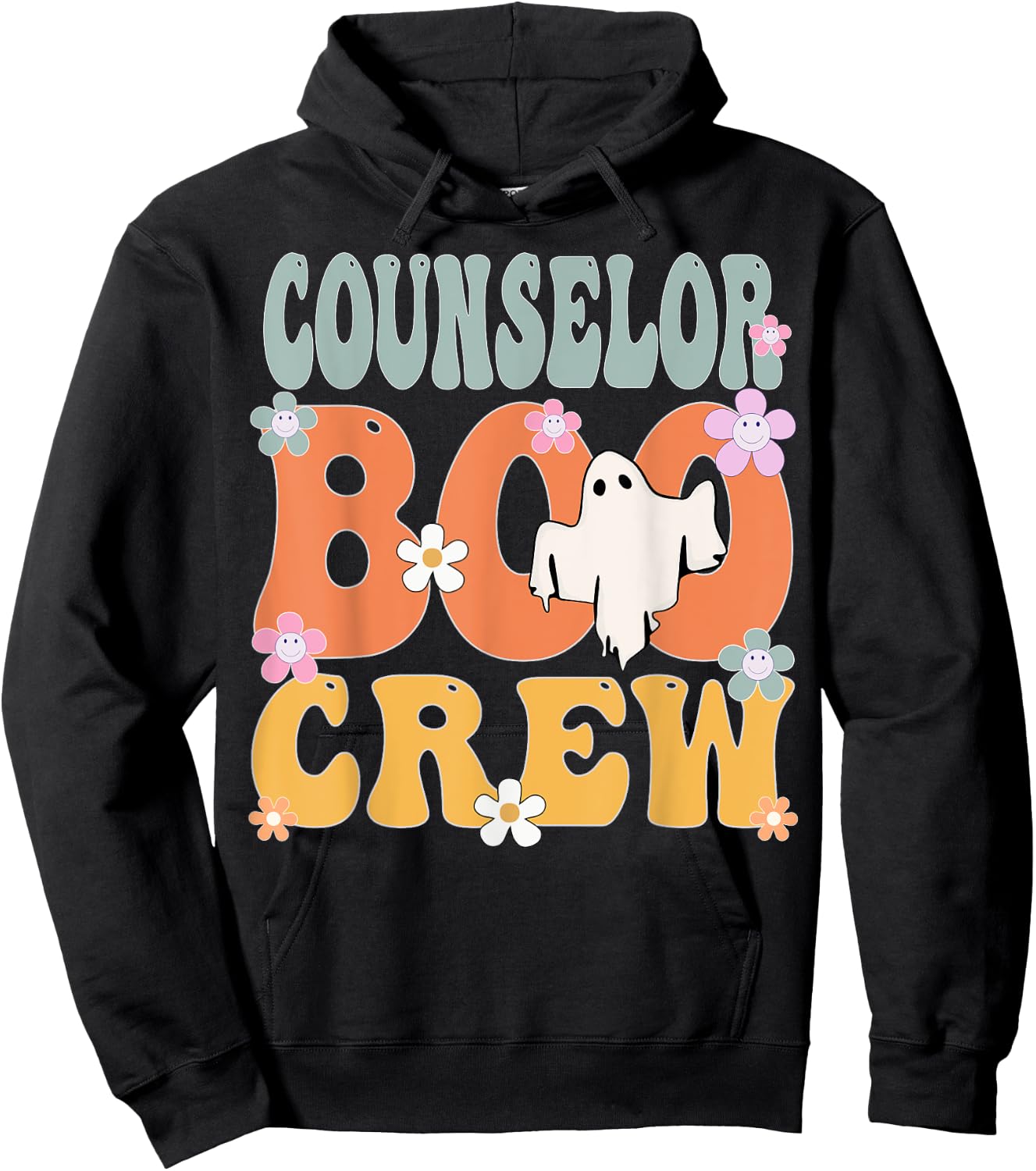Counselor Boo Crew Ghost Retro Groovy Halloween Hoodie - Hoodie | Black