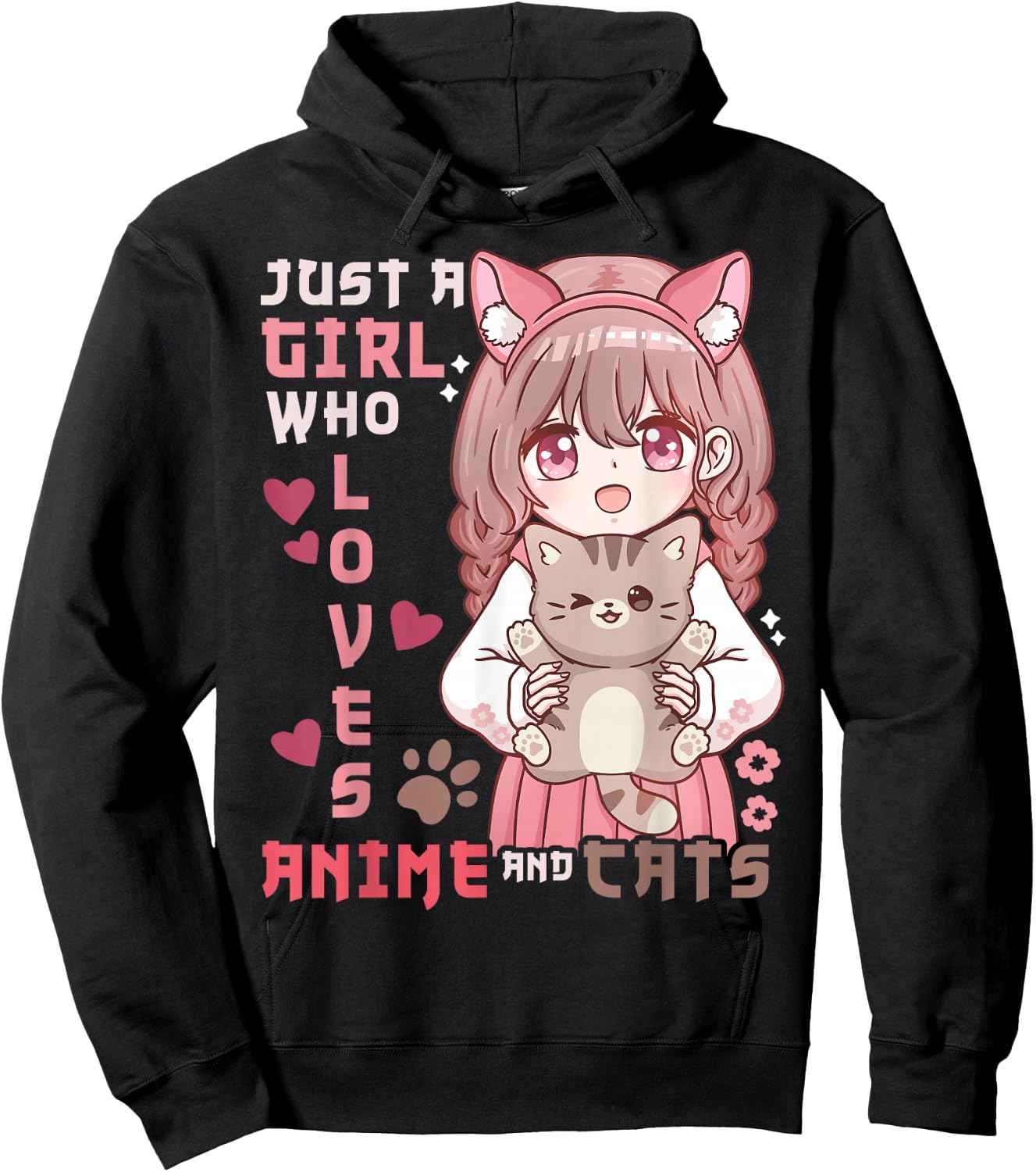 Anime Cat Girl Just a Girl Who Loves Anime and Cats Hoodie - Hoodie | Black
