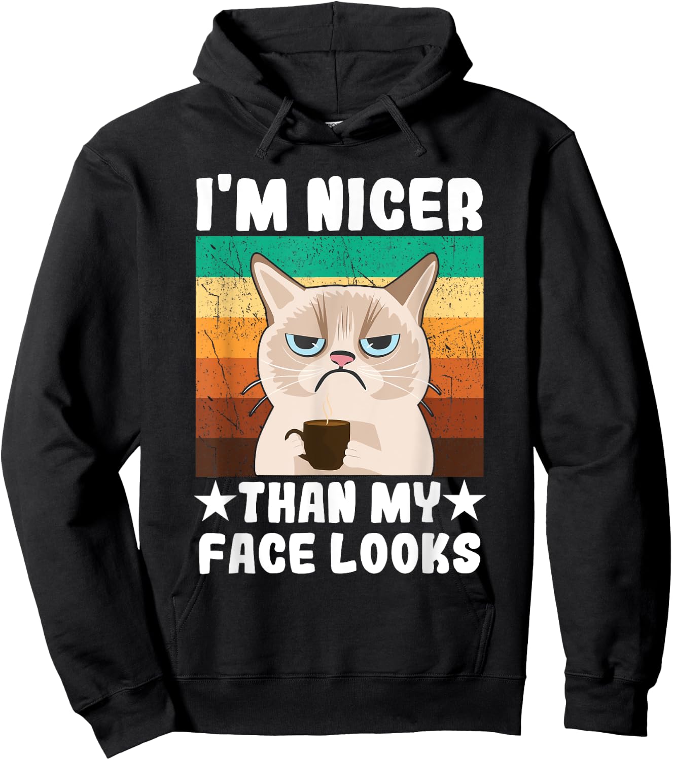 Introvert Coffee Cat I'm nicer than my face looks Hoodie - Hoodie | Black