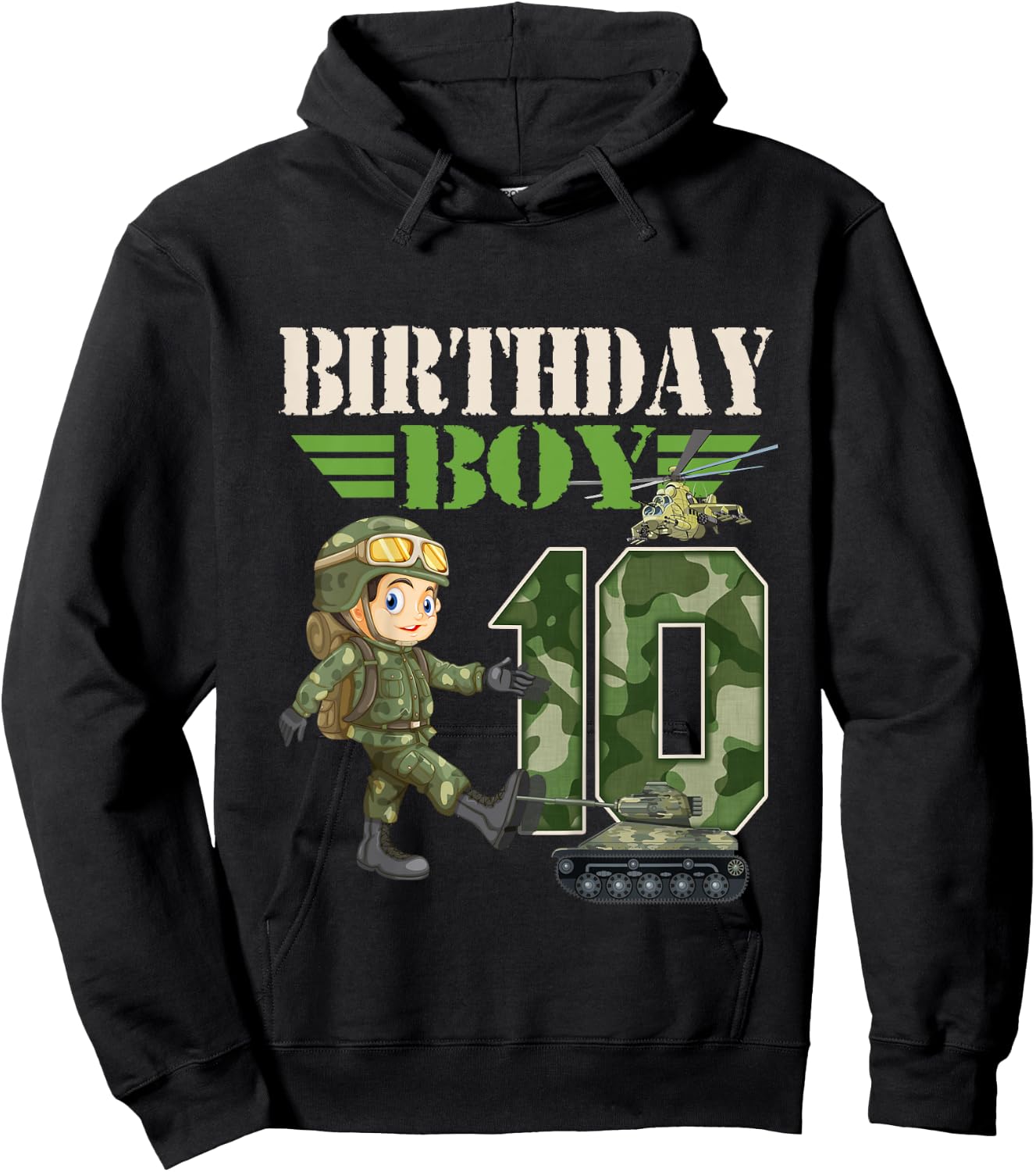 Kids 10th Birthday Military Themed Camo Boys 10 Yrs Old Soldier Hoodie - Hoodie | Black