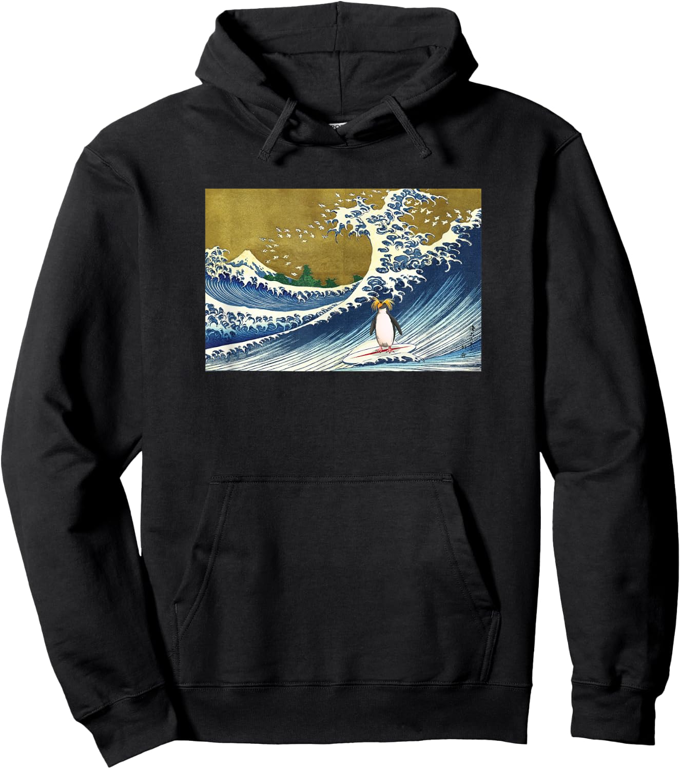 Retro Vintage Surfing A Great Wave Macaroni Penguin Lover Hoodie - Hoodie | Black