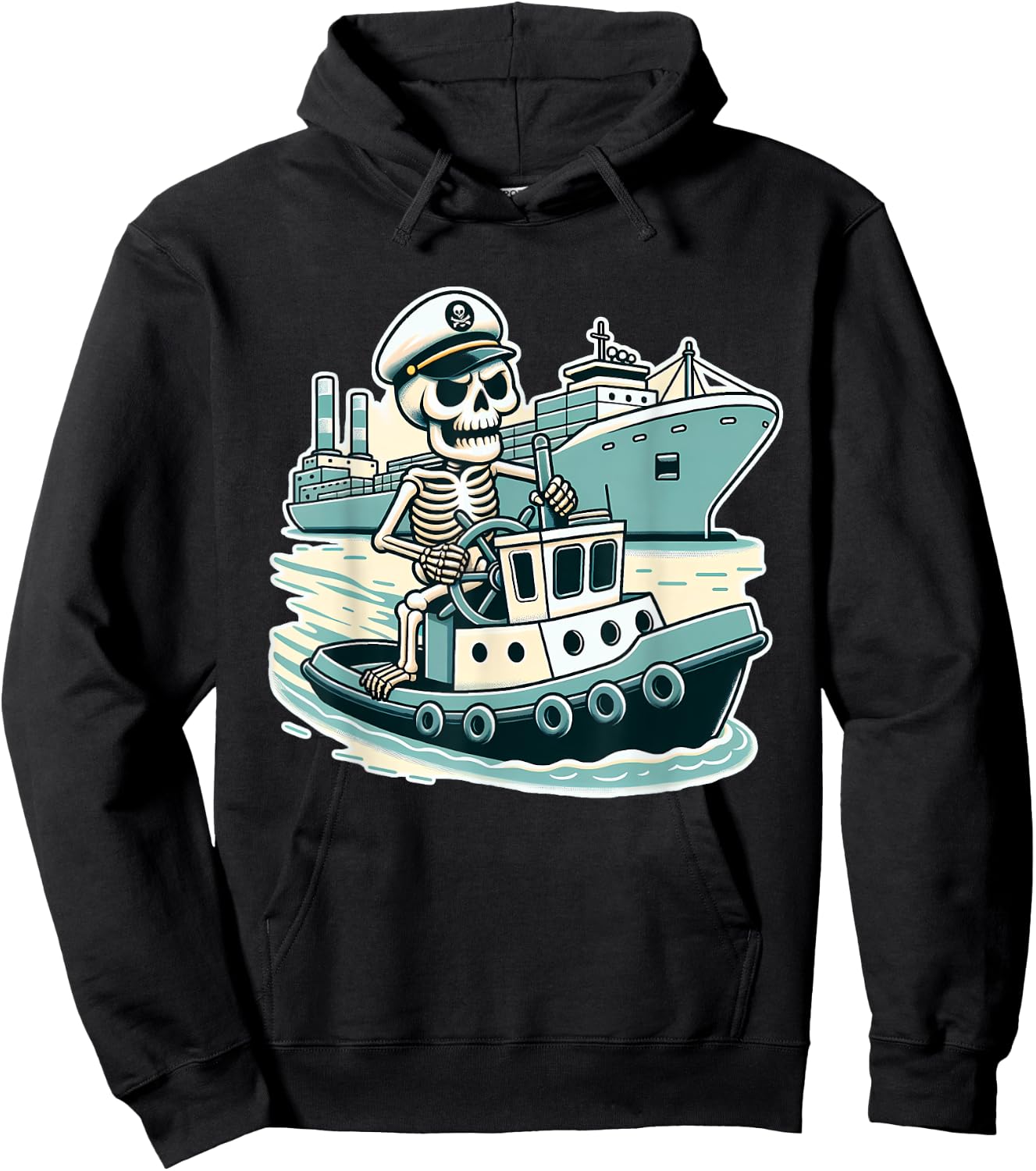 Halloween Skeleton Tugboat Captain Hoodie - Hoodie | Black