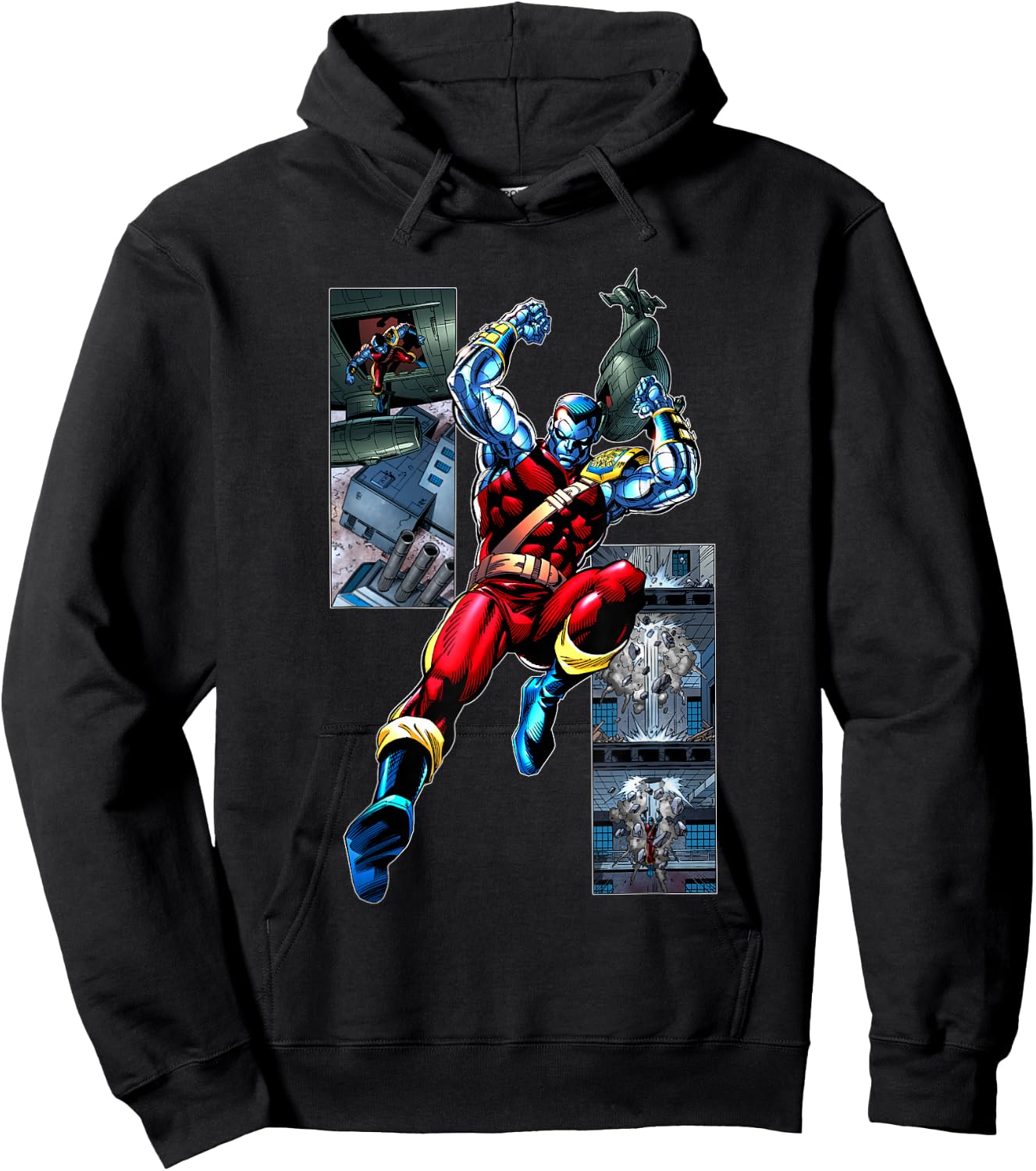Marvel X-Men Colossus Jumping Through Roof Comic Panels Hoodie - Hoodie | Black