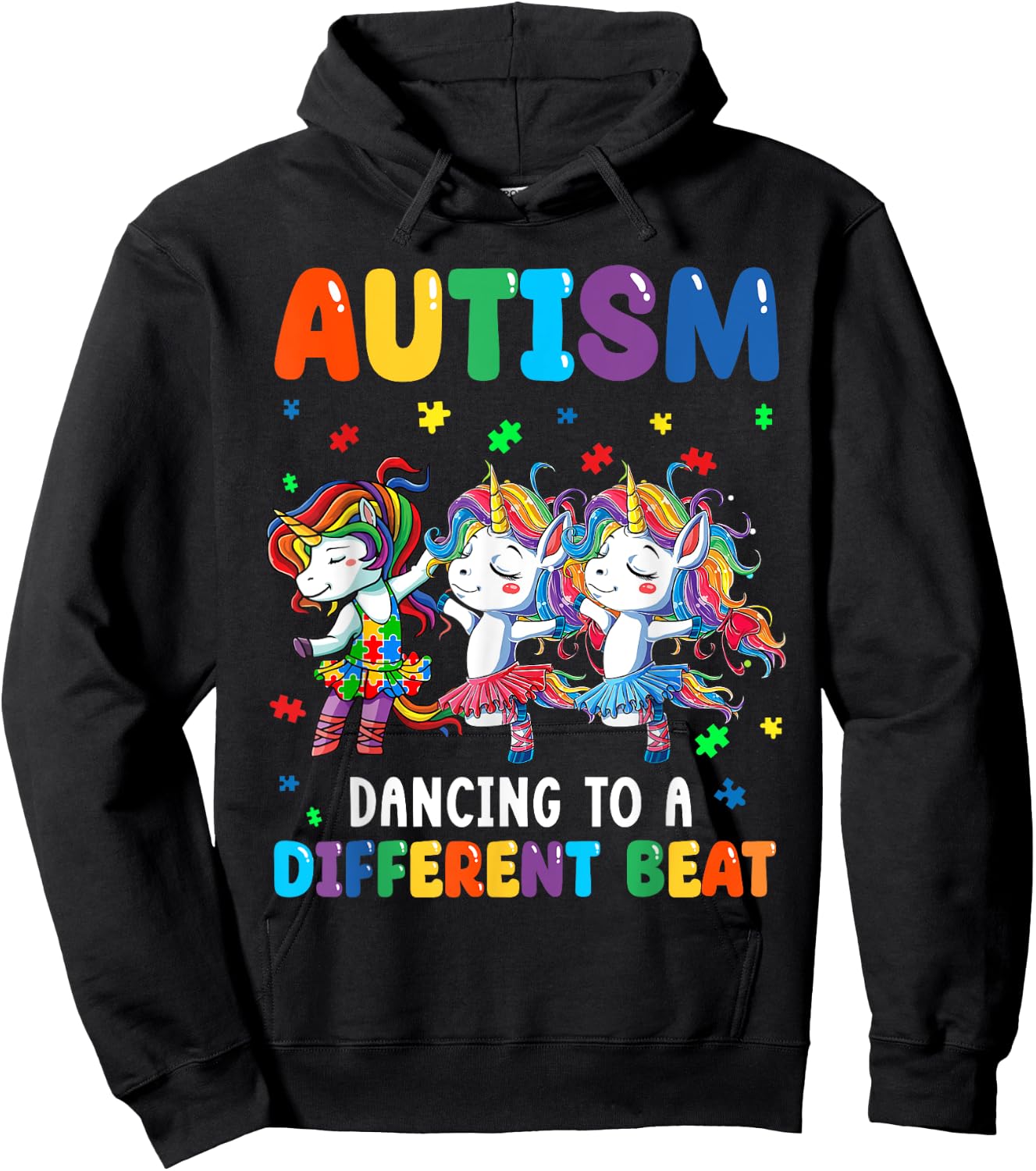 Autism Unicorn Dancing To A Different Beat Autism Awareness Hoodie - Hoodie | Black