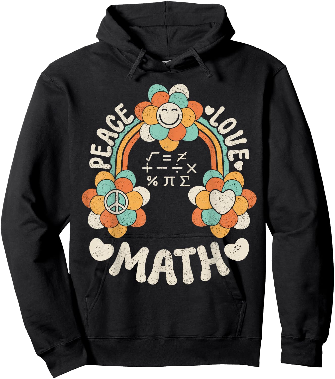 60s 70s Groovy Rainbow Outfit Hippie Teacher Peace Love Math Hoodie - Hoodie | Black