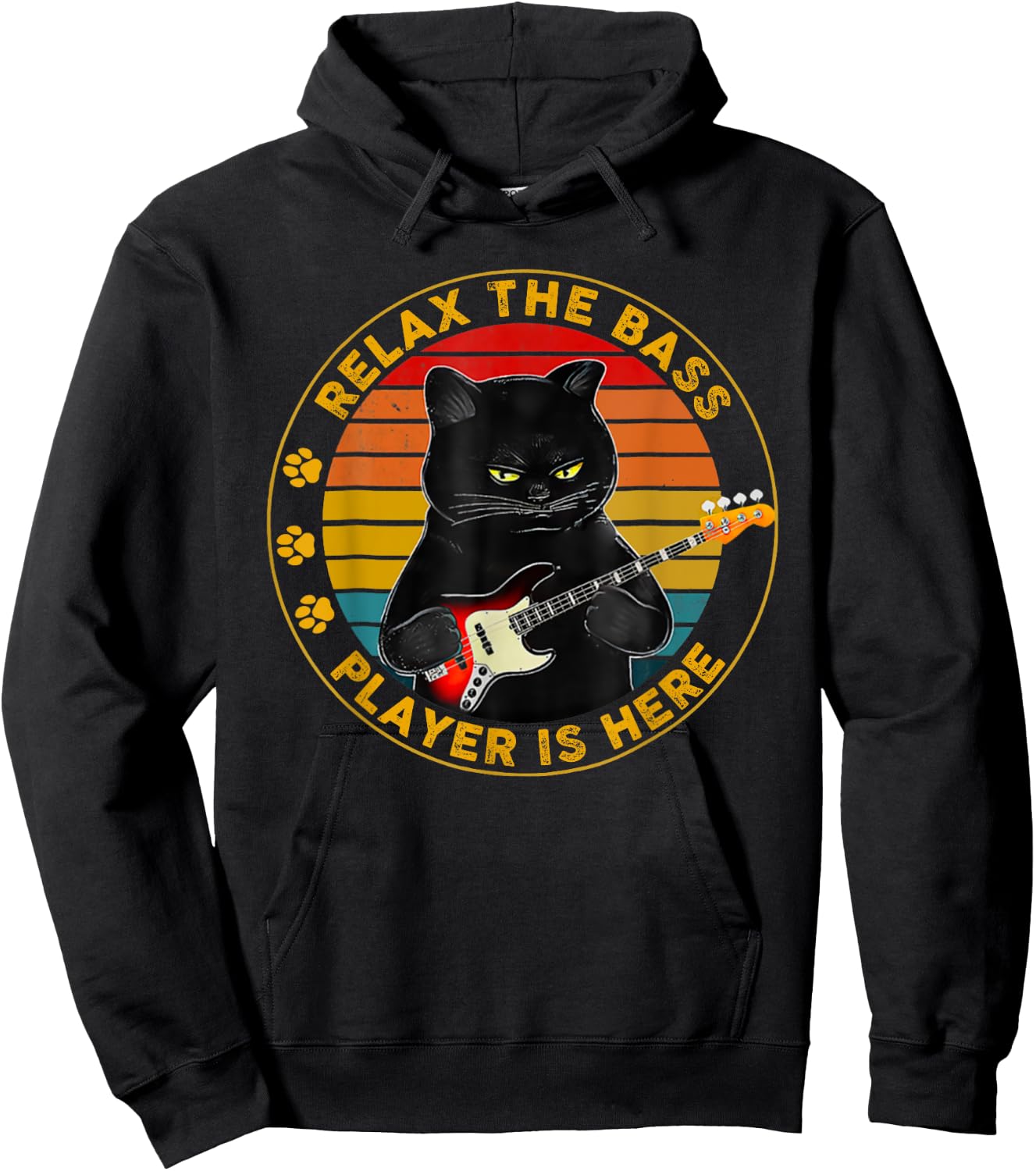 Relax The Bass Player Is Here Funny Guitar Bass Cat Lover Men Women Girls Kids Hoodie - Hoodie | Black