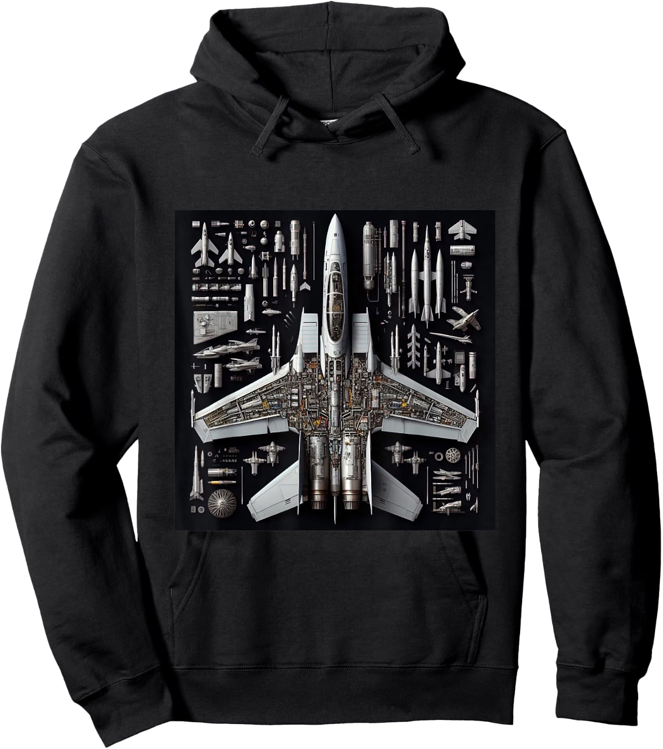 F-14 Tomcat Fighter Jet Anatomy Blueprint Military Aviation Men Women Girls Kids Hoodie - Hoodie | Black