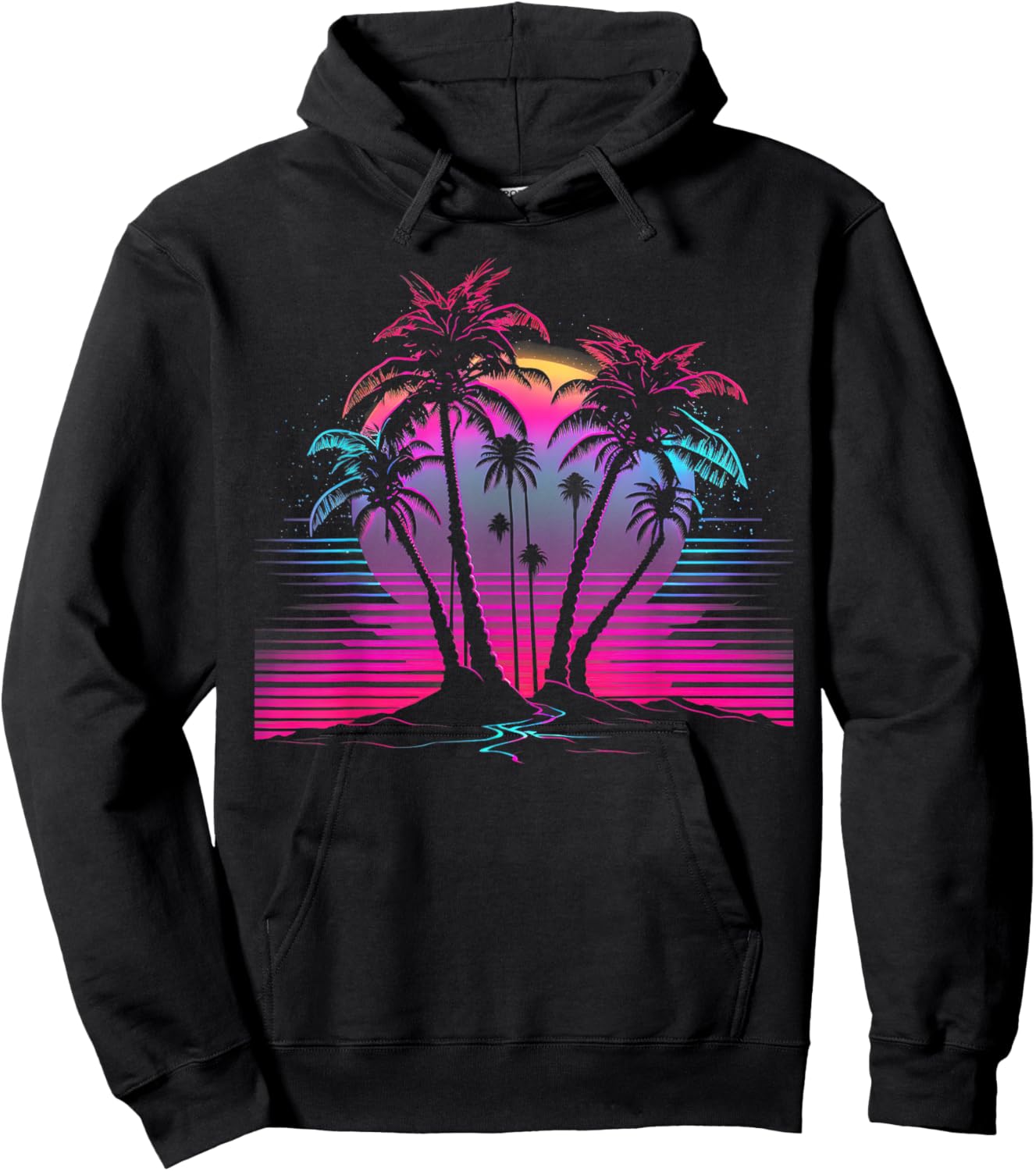 Palm Tree Vaporwave Retrowave Aesthetic Synthwave 80s Beach Hoodie - Hoodie | Black