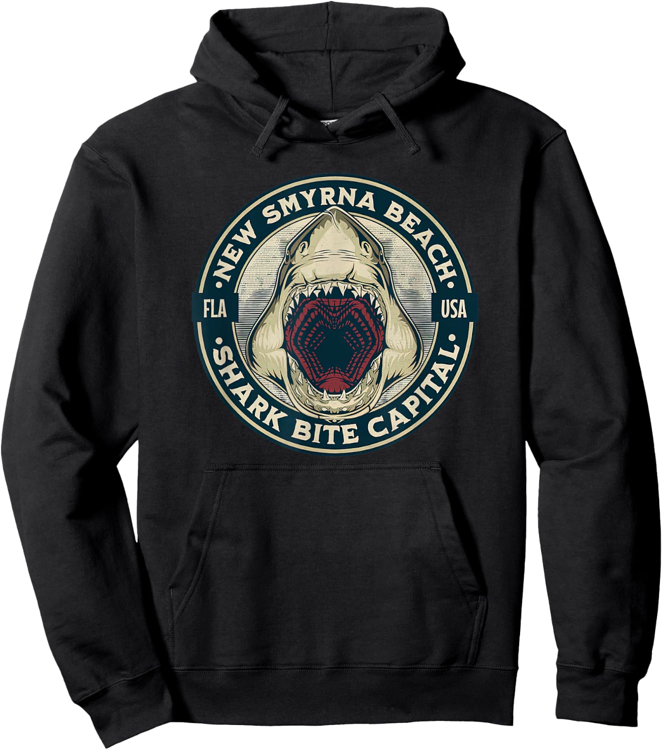 New Smyrna Beach: Shark Bite Capital Of The World Graphic Hoodie - Hoodie | Black