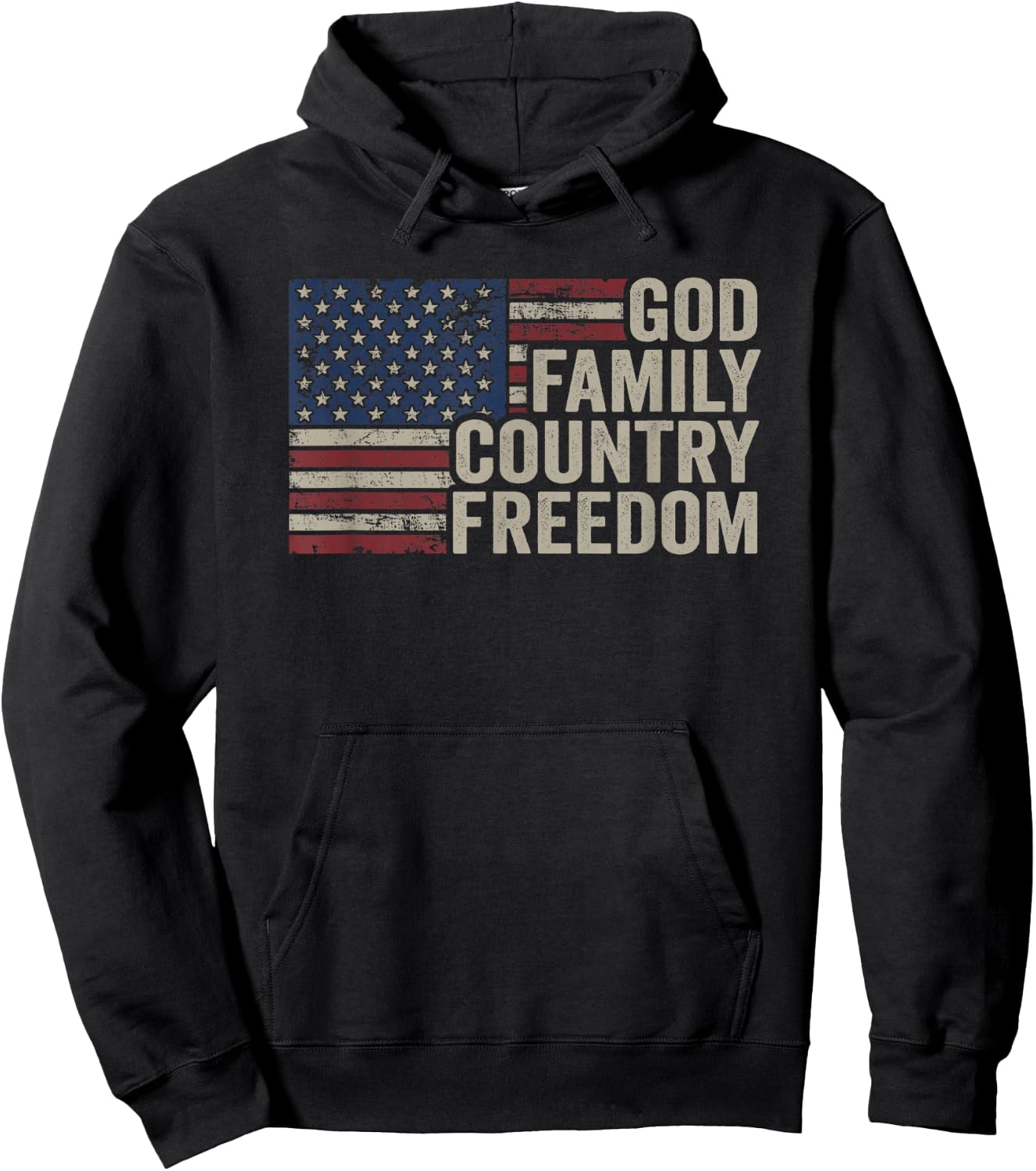 God Family Country Freedom - 4th July USA Flag Christian Hoodie - Hoodie | Black