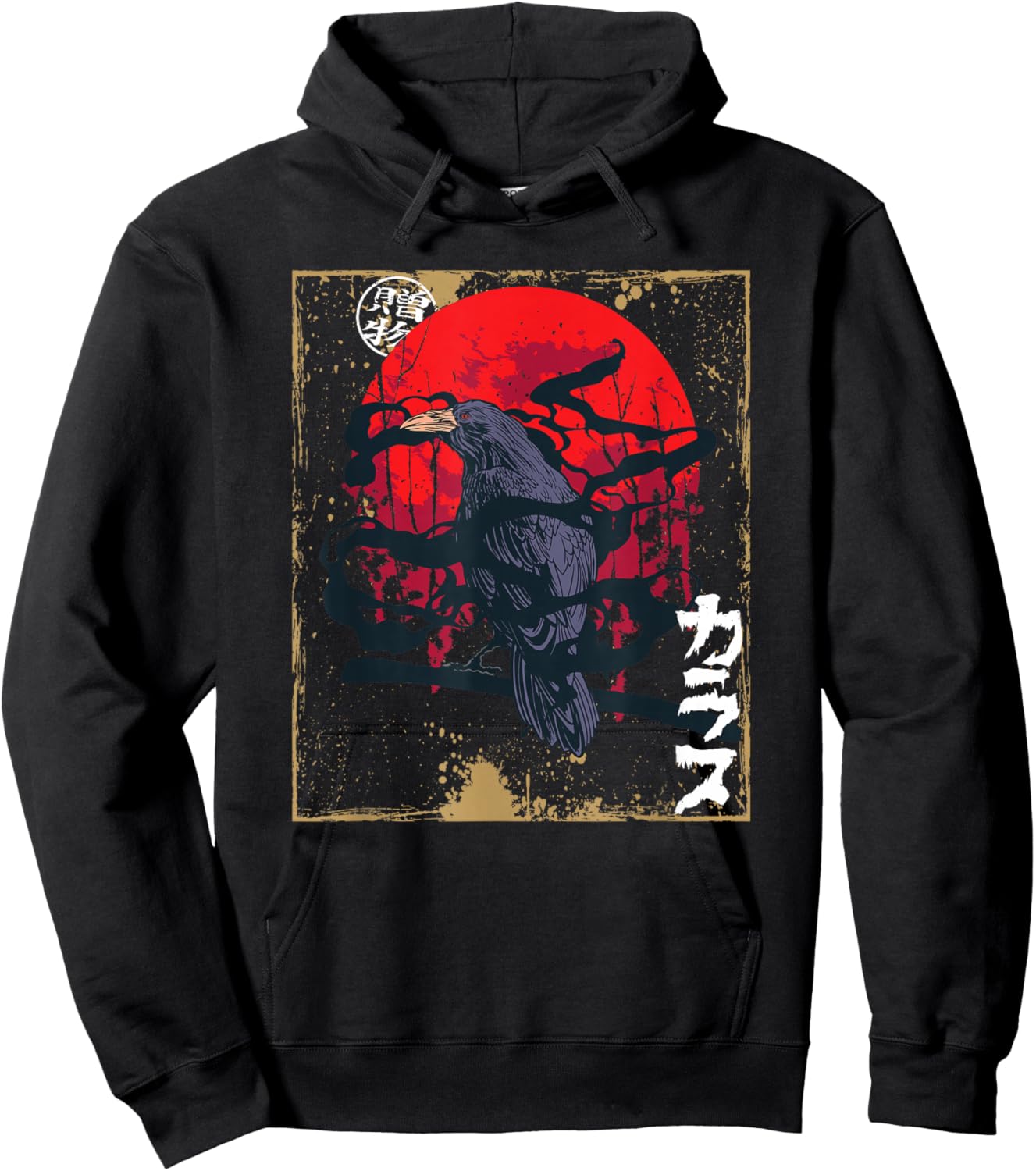 Gothic Raven Red Moon Black Crow Hoodie - Hoodie | Black