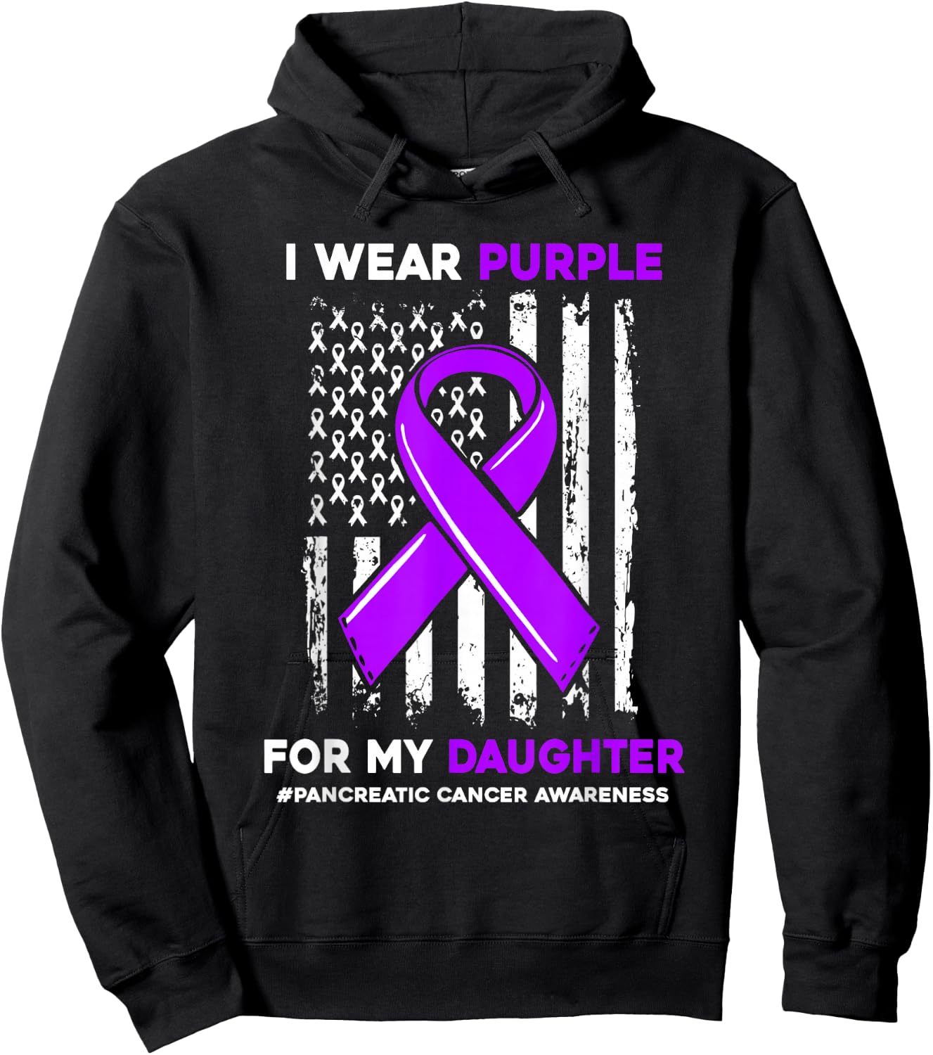 I Wear Purple For My Daughter Pancreatic Cancer Awareness Hoodie - Hoodie | Black