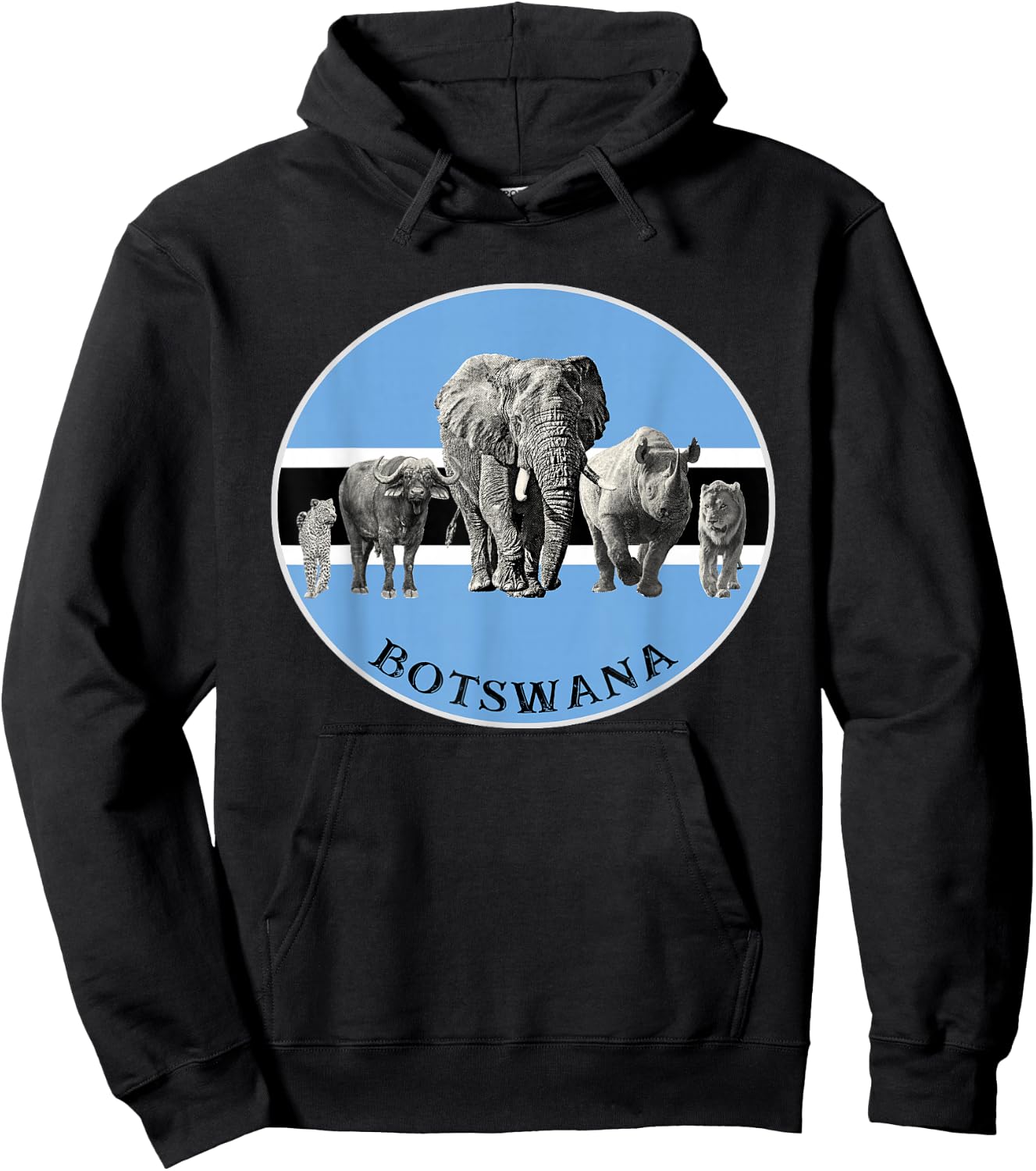 Proudly Botswana Big 5 on Botswana Flag for Wildlife Fans Hoodie - Hoodie | Black