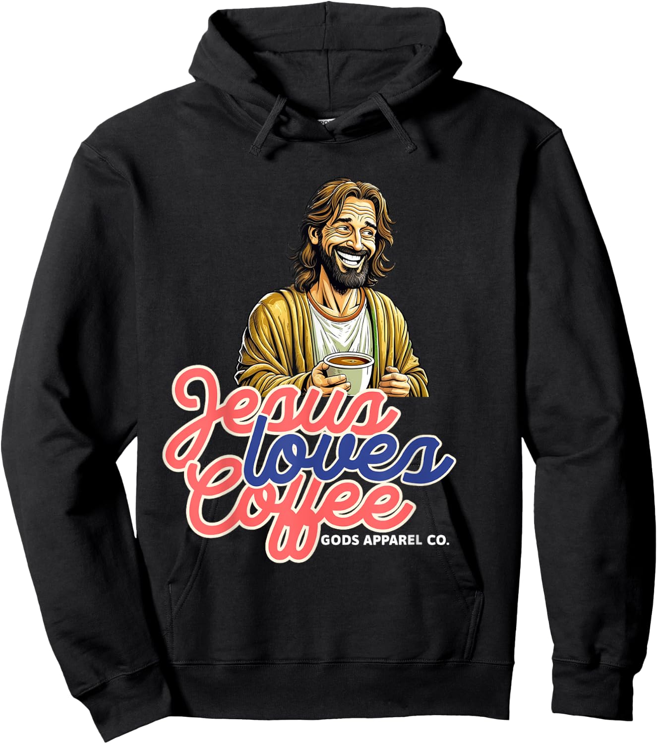 Laughing Jesus with a Coffee Mug Christian Coffee Lover Hoodie - Hoodie | Black