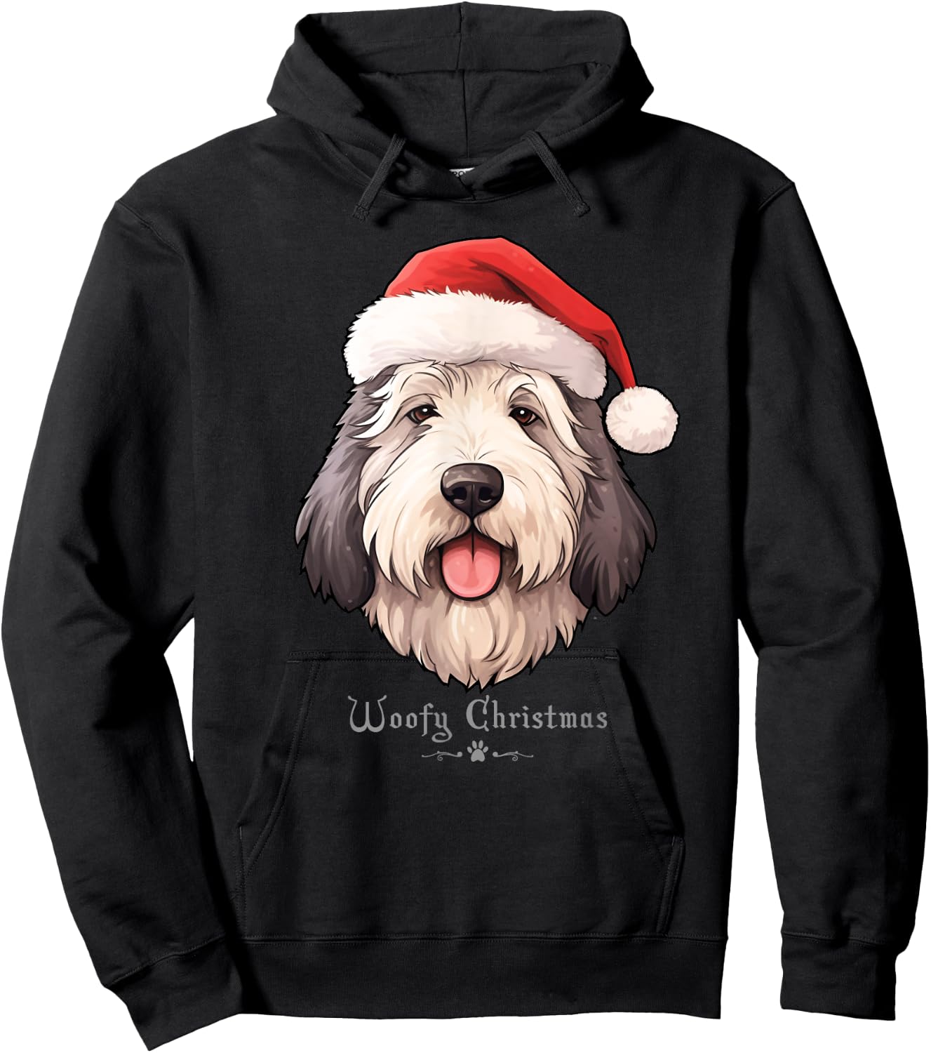 Old English Sheepdog Funny Woofy Christmas Simple Design Hoodie - Hoodie | Black