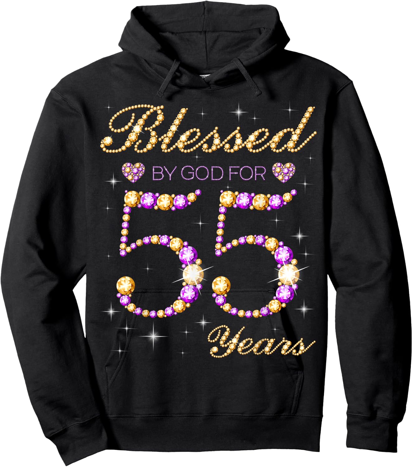 Blessed By God For 55 Years Old Birthday Party Cute Bday Hoodie - Hoodie | Black