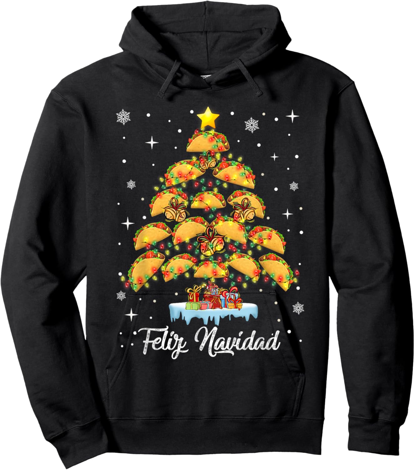 Oh Taco Christmas Tree Feliz Navidad Christmas Tacos Hoodie - Hoodie | Black