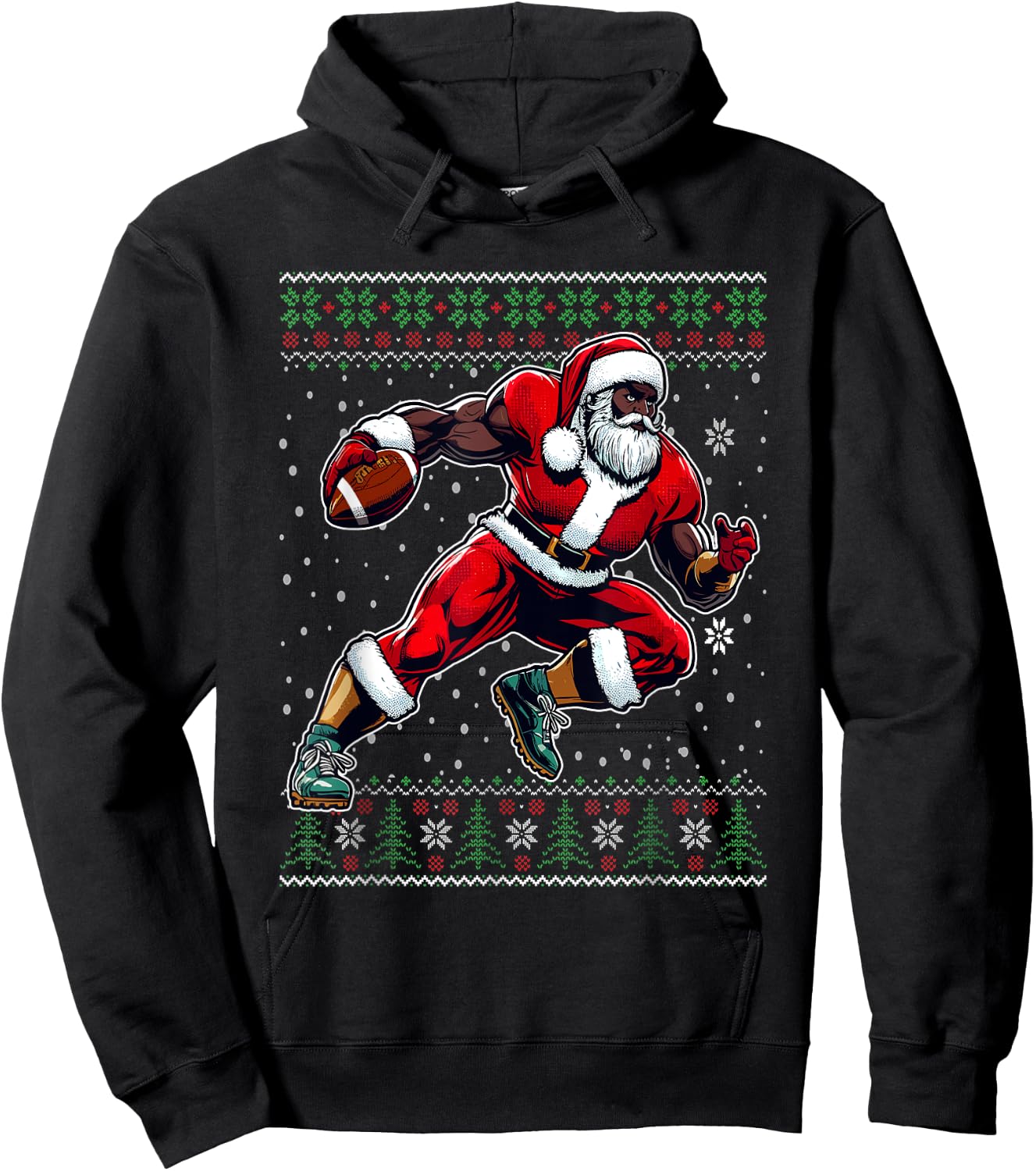 African American Santa Football Ugly Christmas Sweater Hoodie - Hoodie | Black